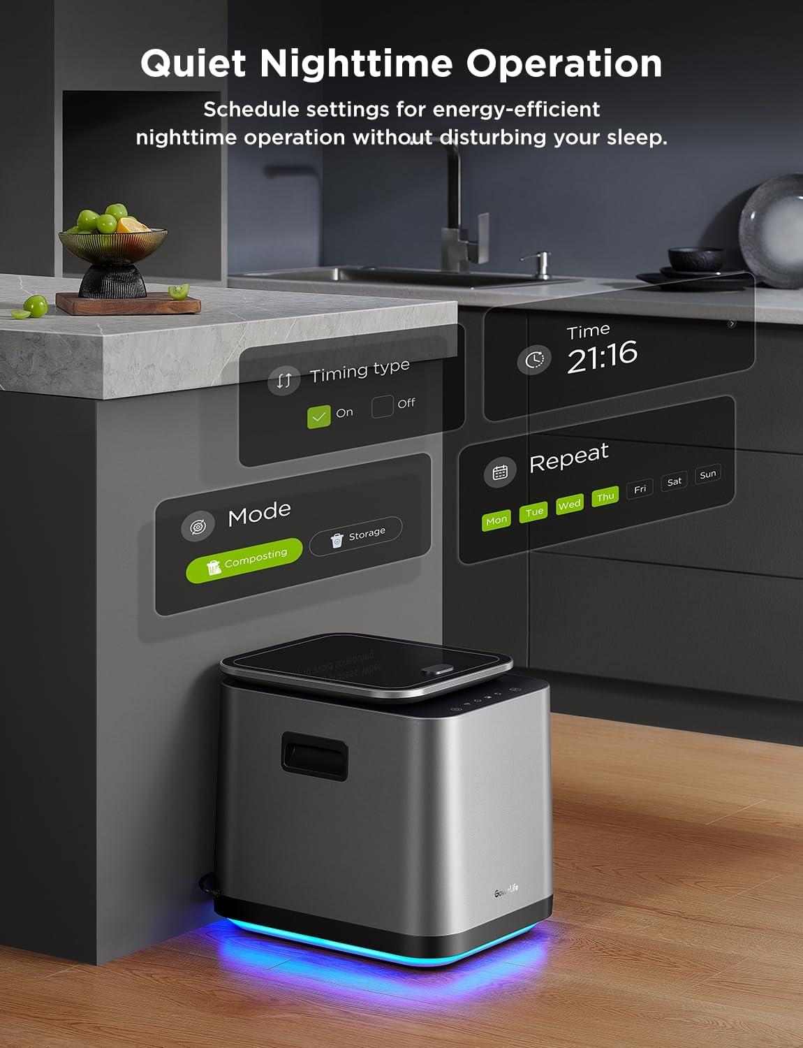 imageGoveeLife Smart Electric Composter for Kitchen 3L Compost Bin Indoor with App ampamp Voice Control AutoCleaning 3 Modes Turn Food Waste to Fertilizer for Garden Food Waste Compost Machine