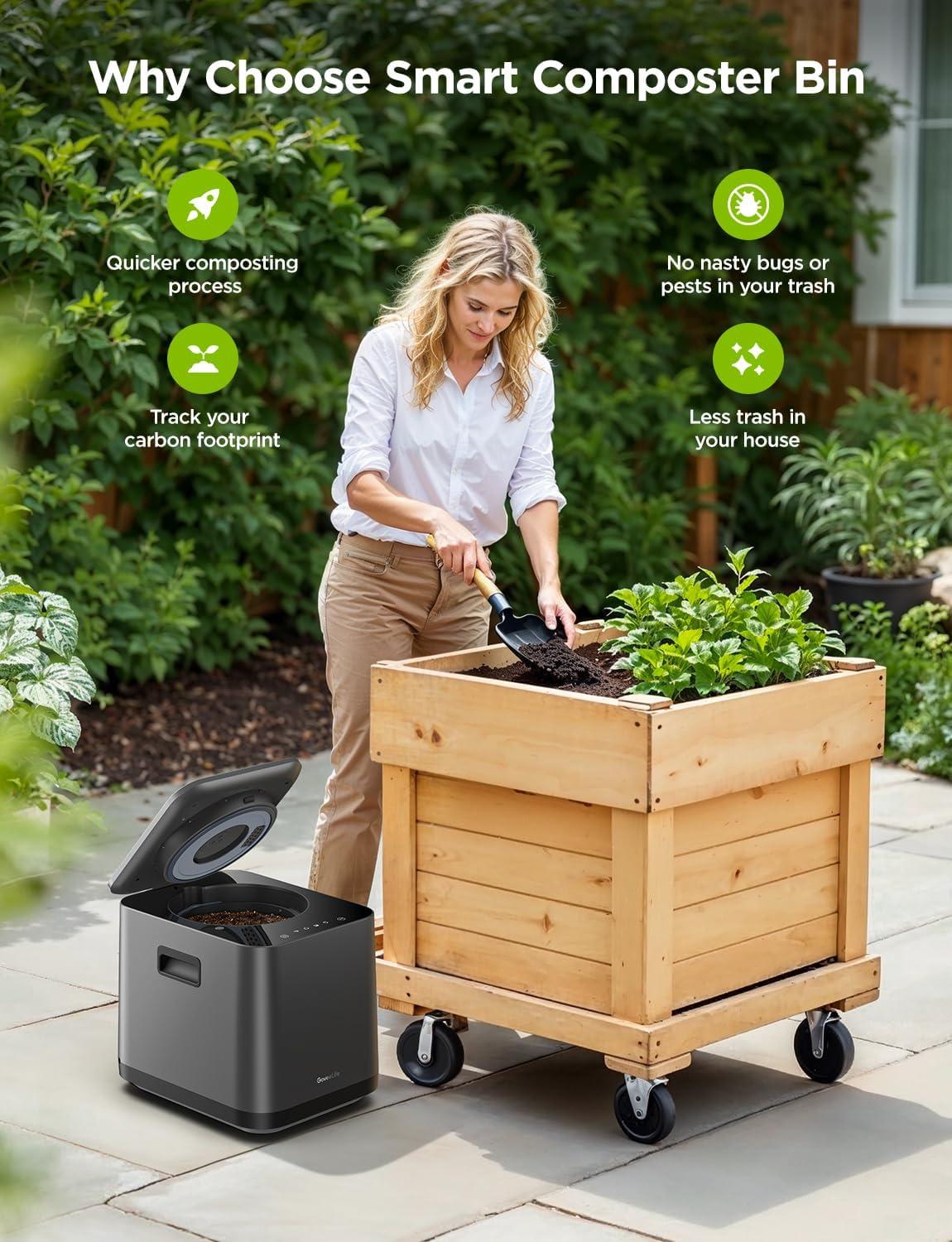imageGoveeLife Smart Electric Composter for Kitchen 3L Compost Bin Indoor with App ampamp Voice Control AutoCleaning 3 Modes Turn Food Waste to Fertilizer for Garden Food Waste Compost Machine