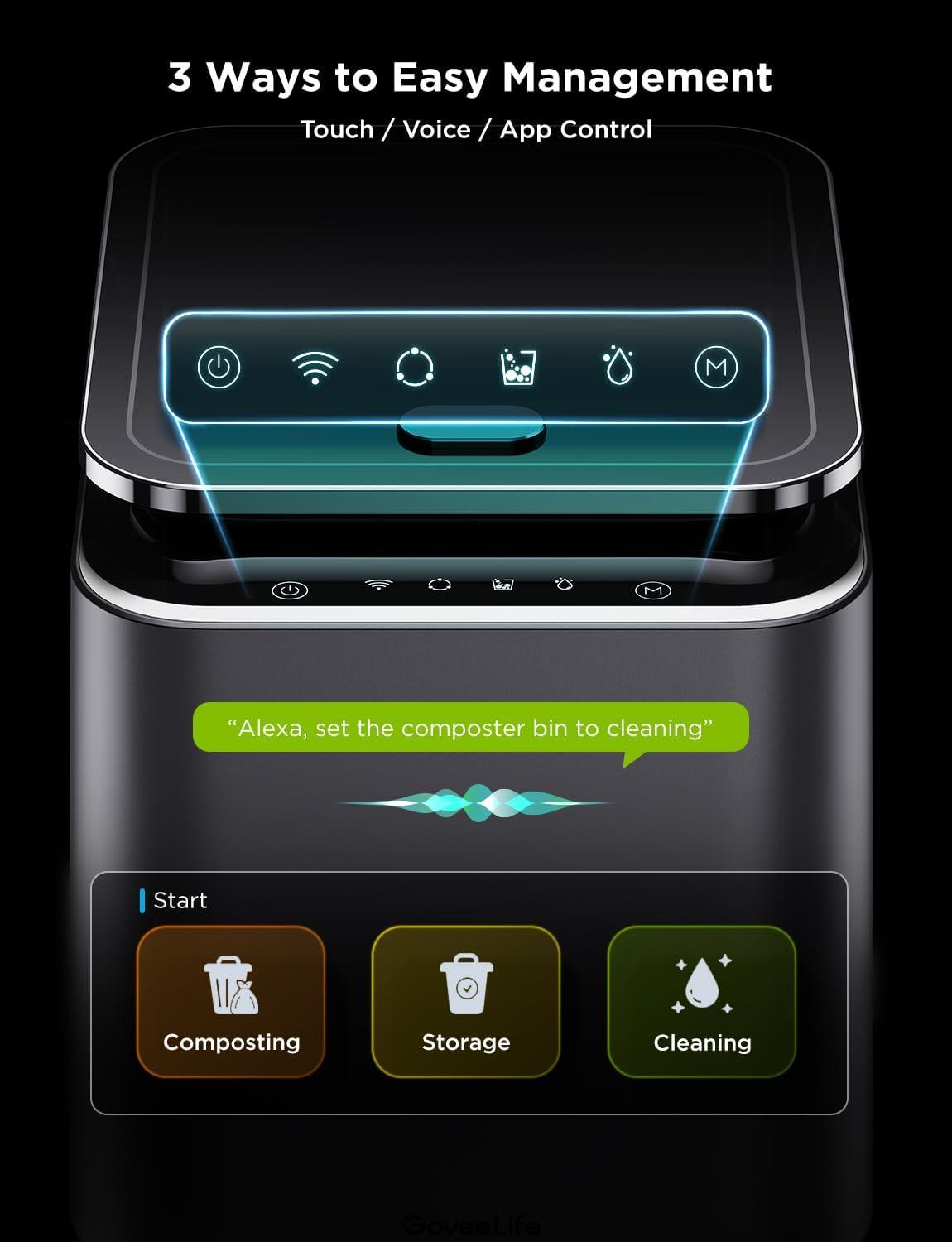 imageGoveeLife Smart Electric Composter for Kitchen 3L Compost Bin Indoor with App ampamp Voice Control AutoCleaning 3 Modes Turn Food Waste to Fertilizer for Garden Food Waste Compost Machine