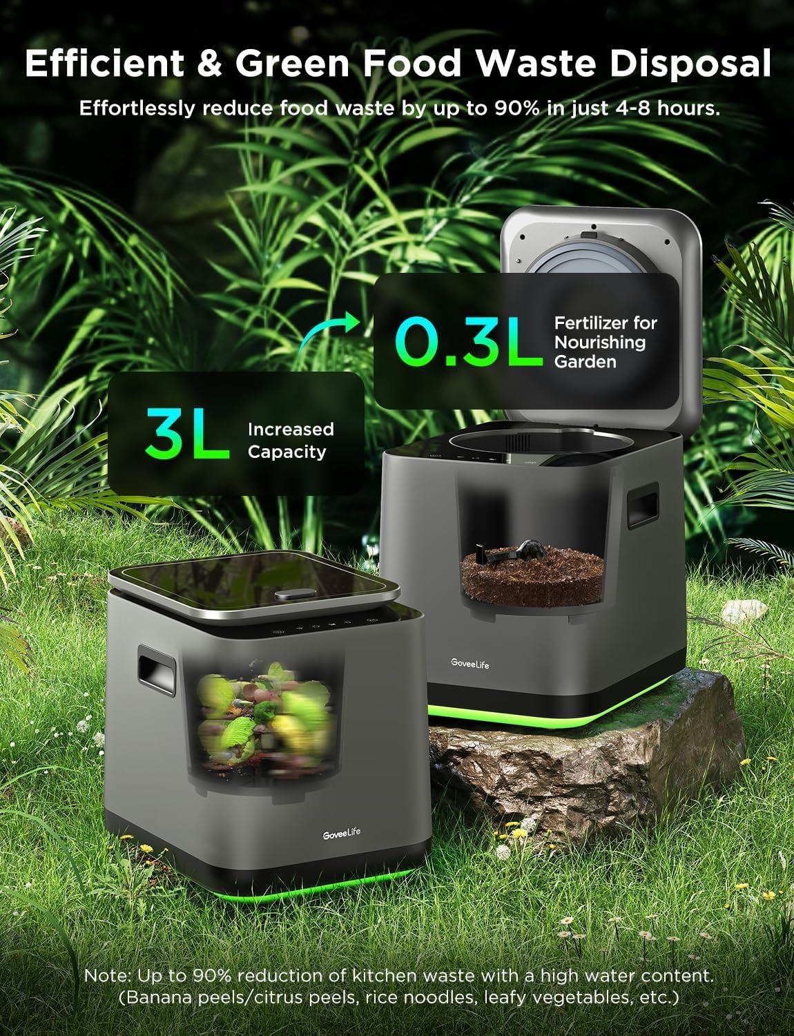 imageGoveeLife Smart Electric Composter for Kitchen 3L Compost Bin Indoor with App ampamp Voice Control AutoCleaning 3 Modes Turn Food Waste to Fertilizer for Garden Food Waste Compost Machine