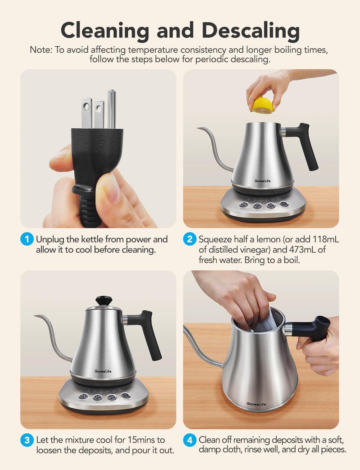 imageGoveeLife Smart Electric Kettle 08L WiFi Gooseneck Kettle Compatible with Alexa 5 Modes for Use 3minute Fast Heating and 2H Keep Warm AutoShut off for Safety Stainless Steel Matte BlackSilver