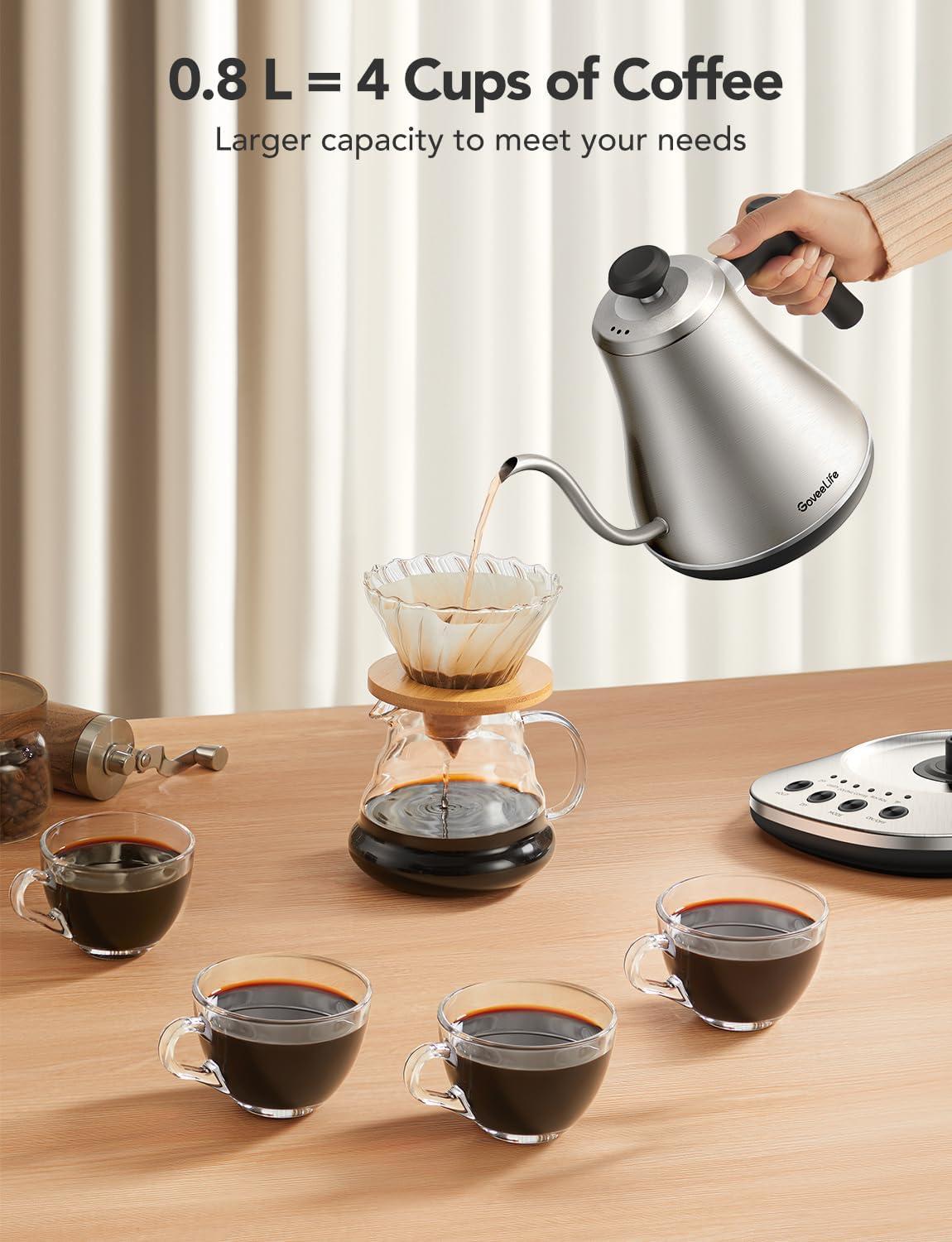 imageGoveeLife Smart Electric Kettle 08L WiFi Gooseneck Kettle Compatible with Alexa 5 Modes for Use 3minute Fast Heating and 2H Keep Warm AutoShut off for Safety Stainless Steel Matte BlackSilver
