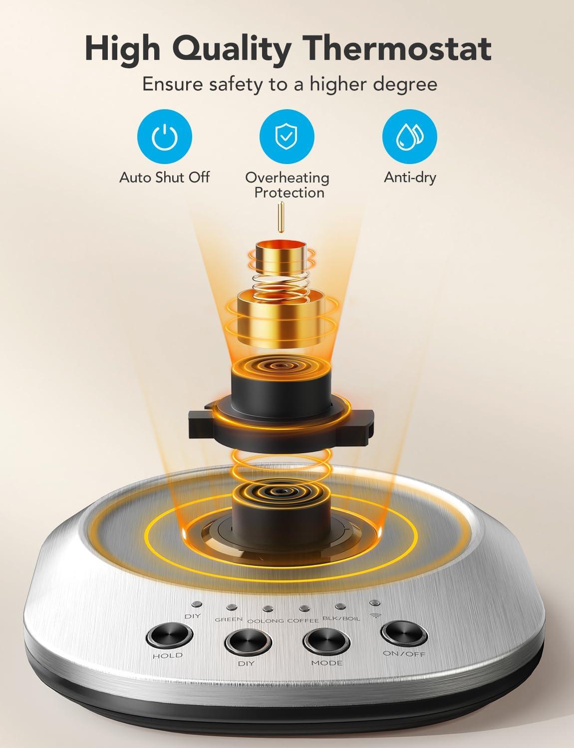 imageGoveeLife Smart Electric Kettle 08L WiFi Gooseneck Kettle Compatible with Alexa 5 Modes for Use 3minute Fast Heating and 2H Keep Warm AutoShut off for Safety Stainless Steel Matte BlackSilver