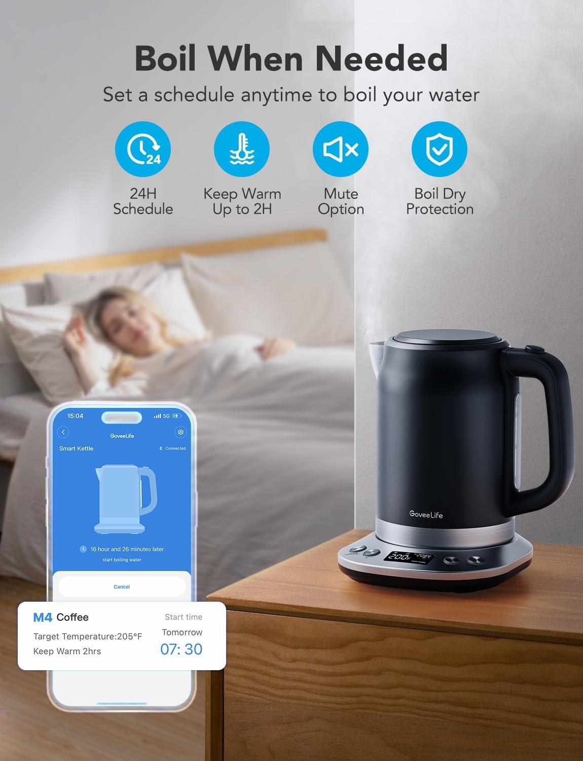 imageGoveeLife Smart Electric Kettle Temperature Control WiFi Electric Tea Kettle with Alexa Control 1500W Rapid Boil 2H Keep Warm 17L BPA Free Stainless Steel Water Boiler for Tea Coffee Oatmeal