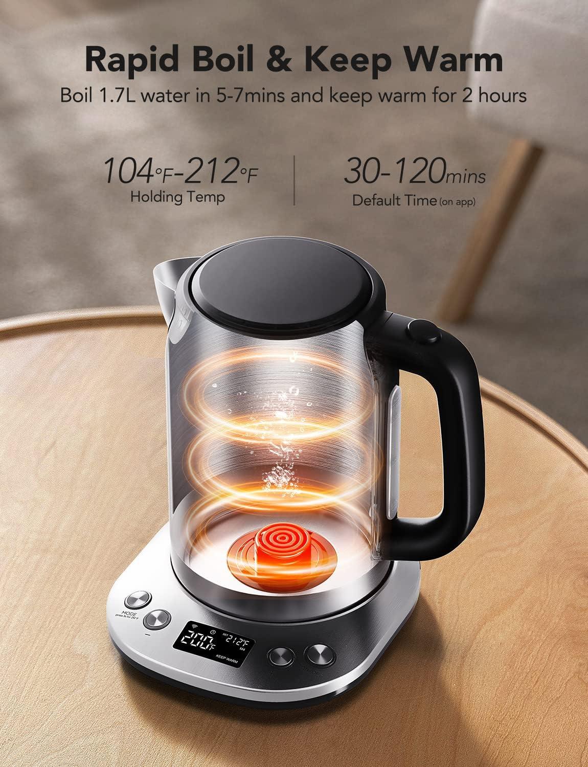 imageGoveeLife Smart Electric Kettle Temperature Control WiFi Electric Tea Kettle with Alexa Control 1500W Rapid Boil 2H Keep Warm 17L BPA Free Stainless Steel Water Boiler for Tea Coffee Oatmeal