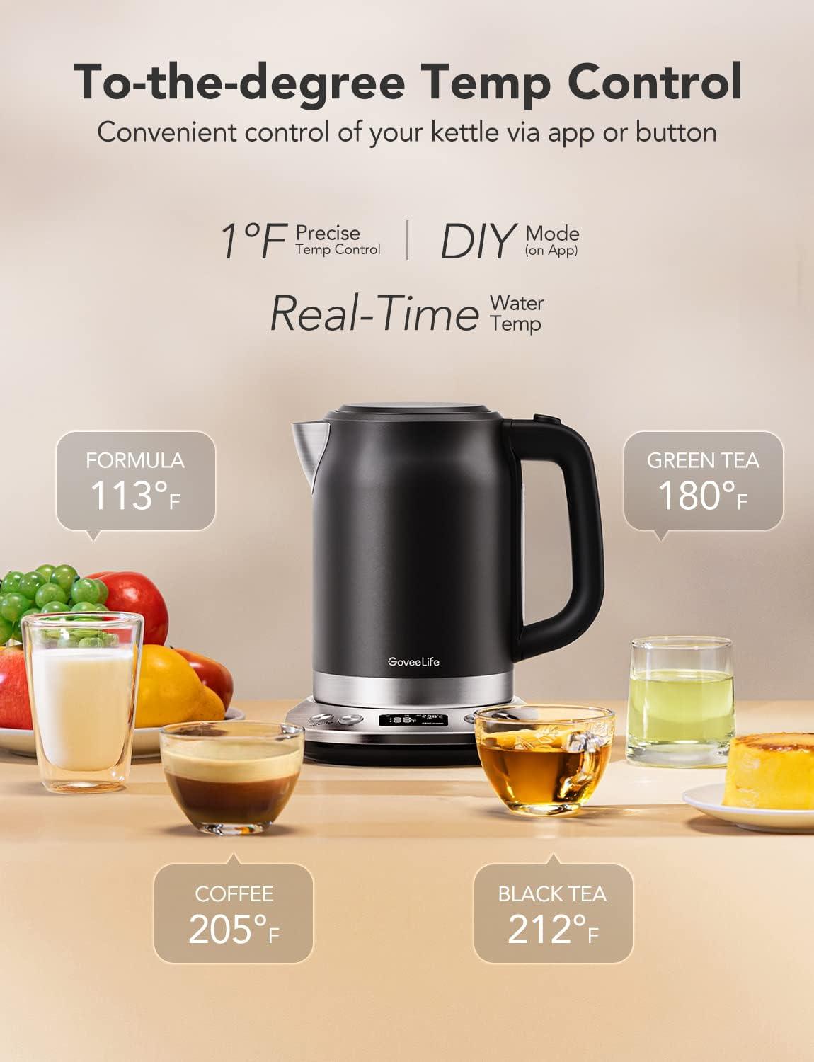 imageGoveeLife Smart Electric Kettle Temperature Control WiFi Electric Tea Kettle with Alexa Control 1500W Rapid Boil 2H Keep Warm 17L BPA Free Stainless Steel Water Boiler for Tea Coffee Oatmeal