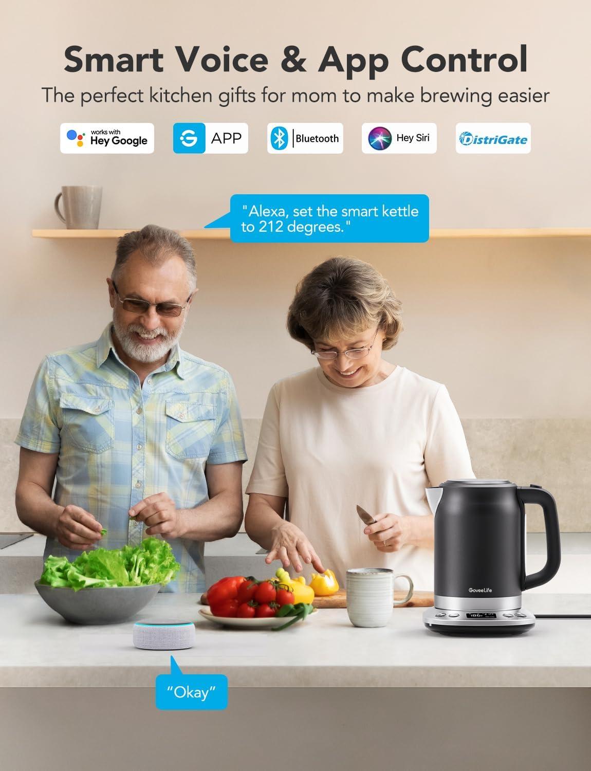 imageGoveeLife Smart Electric Kettle Temperature Control WiFi Electric Tea Kettle with Alexa Control 1500W Rapid Boil 2H Keep Warm 17L BPA Free Stainless Steel Water Boiler for Tea Coffee Oatmeal