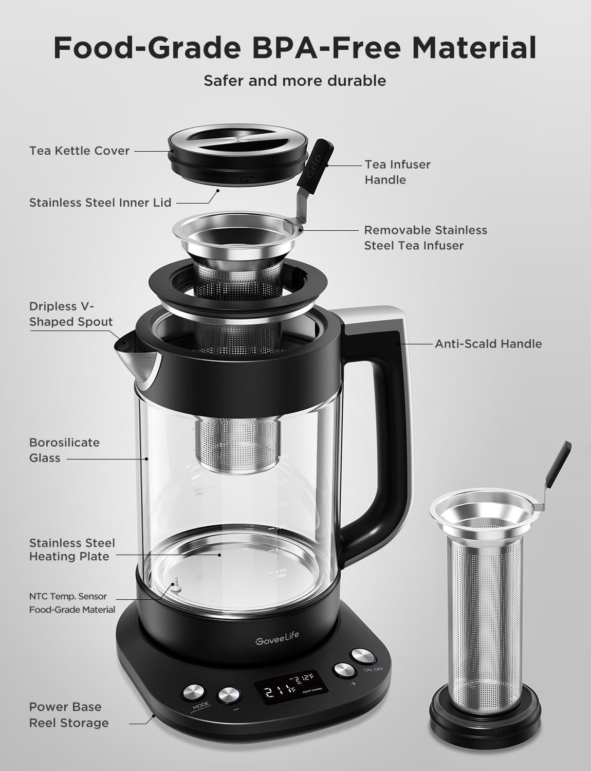 imageGoveeLife Smart Electric Kettle with Tea Infuser for Loose Leaf 17 L Electric Tea Kettle with Brewing Program Variable Temperature Control 2 H Keep Warm ampamp Auto ShutOff BPA Free BlackBlack