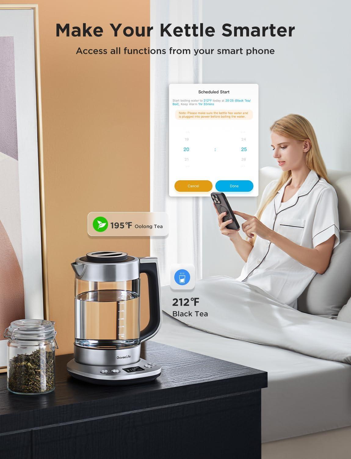 imageGoveeLife Smart Electric Kettle with Tea Infuser for Loose Leaf 17 L Electric Tea Kettle with Brewing Program Variable Temperature Control 2 H Keep Warm ampamp Auto ShutOff BPA Free BlackSilver