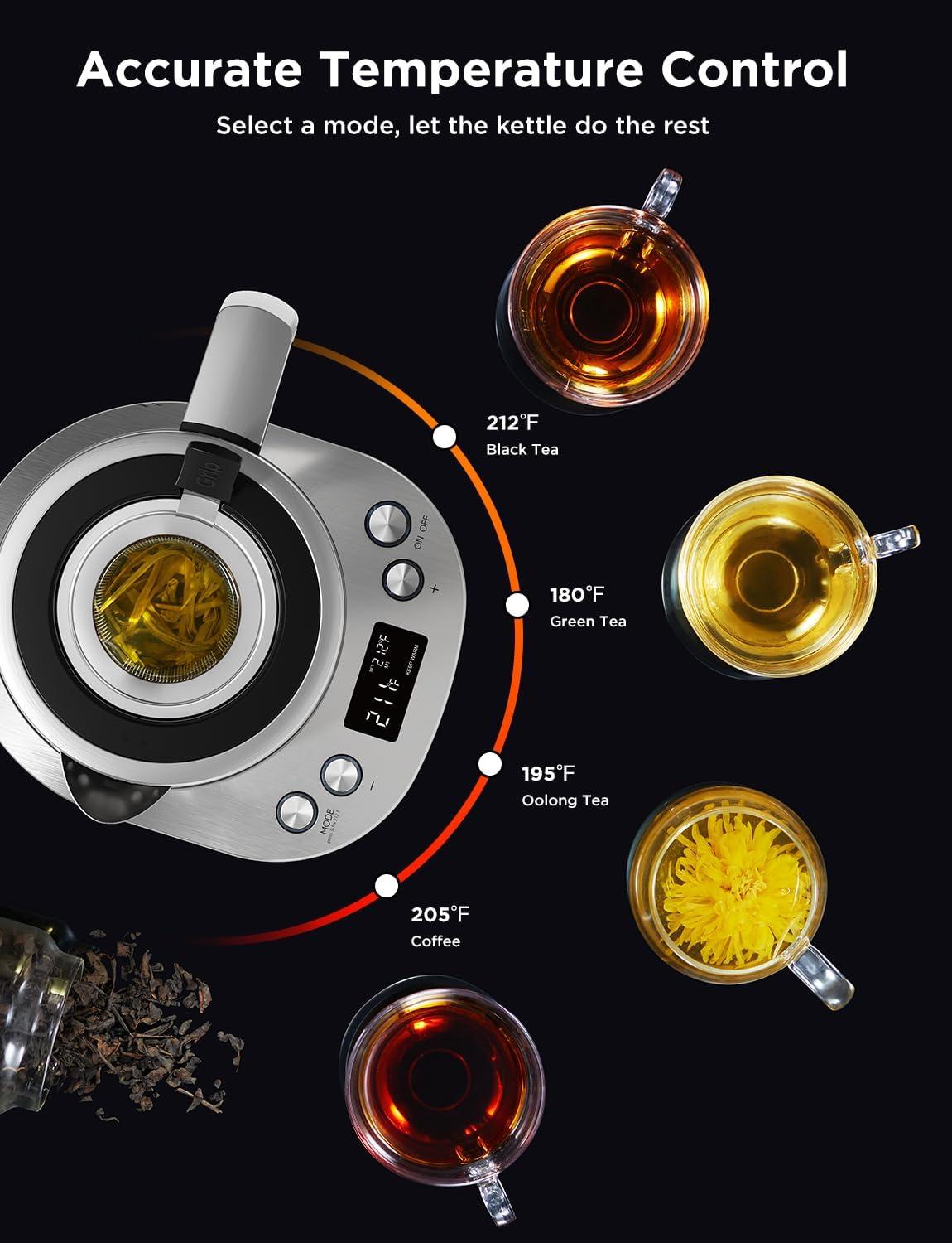 imageGoveeLife Smart Electric Kettle with Tea Infuser for Loose Leaf 17 L Electric Tea Kettle with Brewing Program Variable Temperature Control 2 H Keep Warm ampamp Auto ShutOff BPA Free BlackSilver