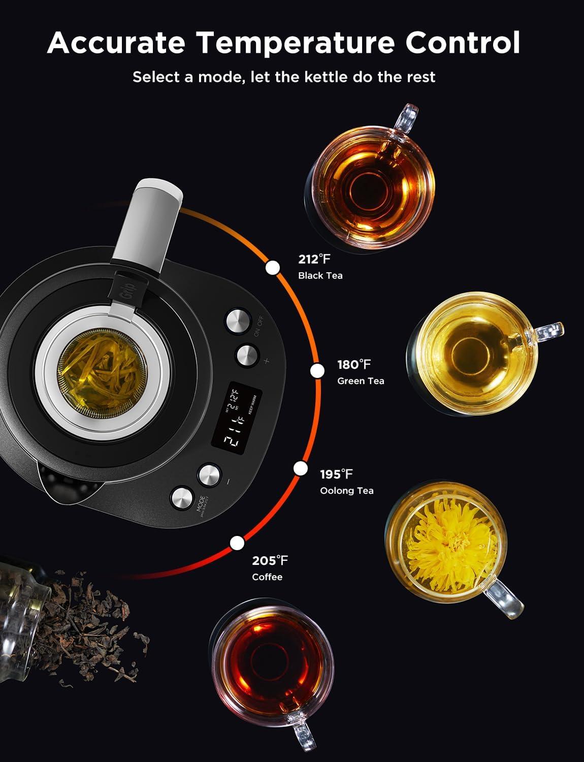 imageGoveeLife Smart Electric Kettle with Tea Infuser for Loose Leaf 17 L Electric Tea Kettle with Brewing Program Variable Temperature Control 2 H Keep Warm ampamp Auto ShutOff BPA Free BlackBlack