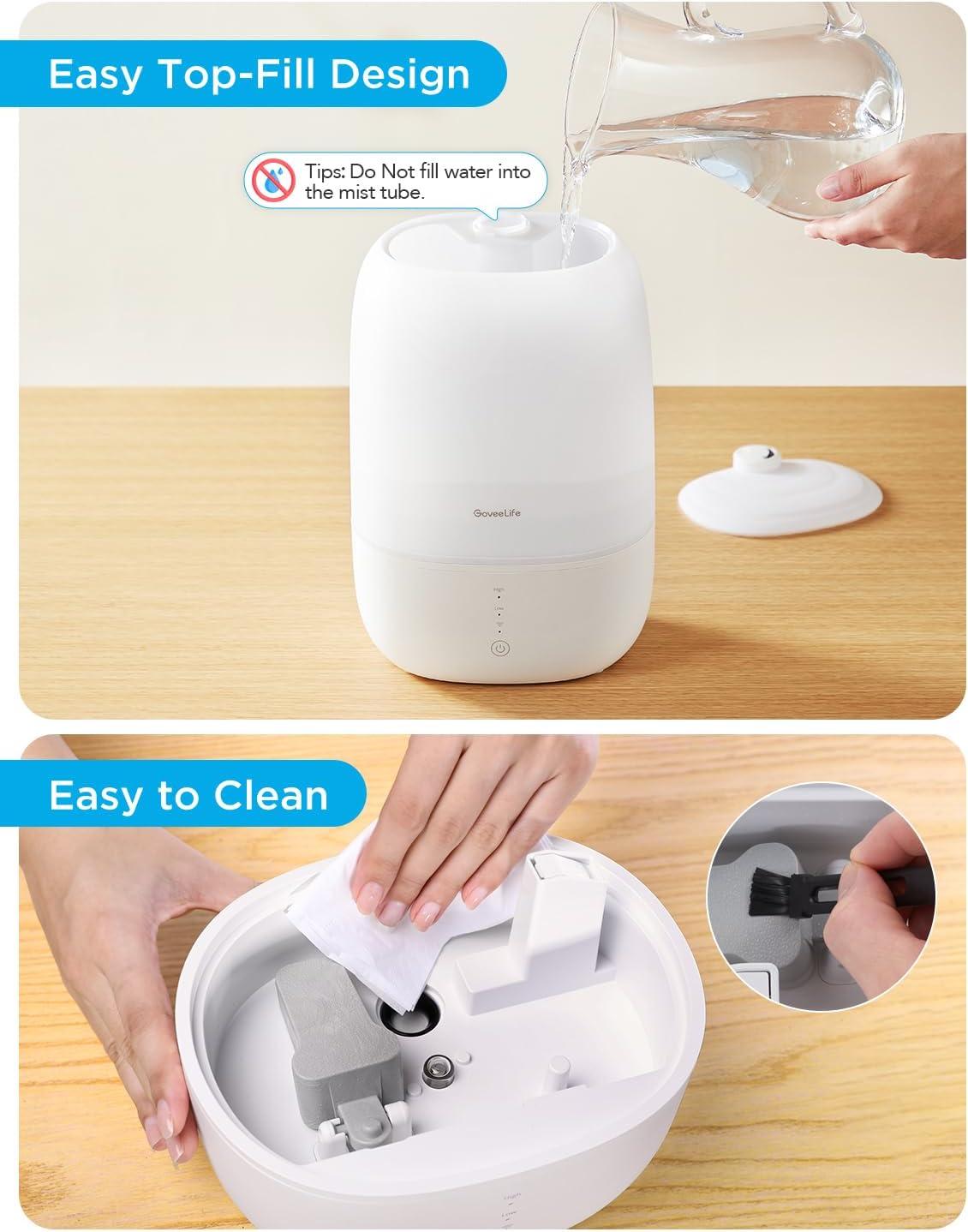 imageGoveeLife Smart Humidifiers for Bedroom 3L Top Fill Cool Mist Humidifiers with Essential Oil Diffuser Humidity Control WiFi Air Humidifier with Night Light for Baby Plants Home Work with Alexa