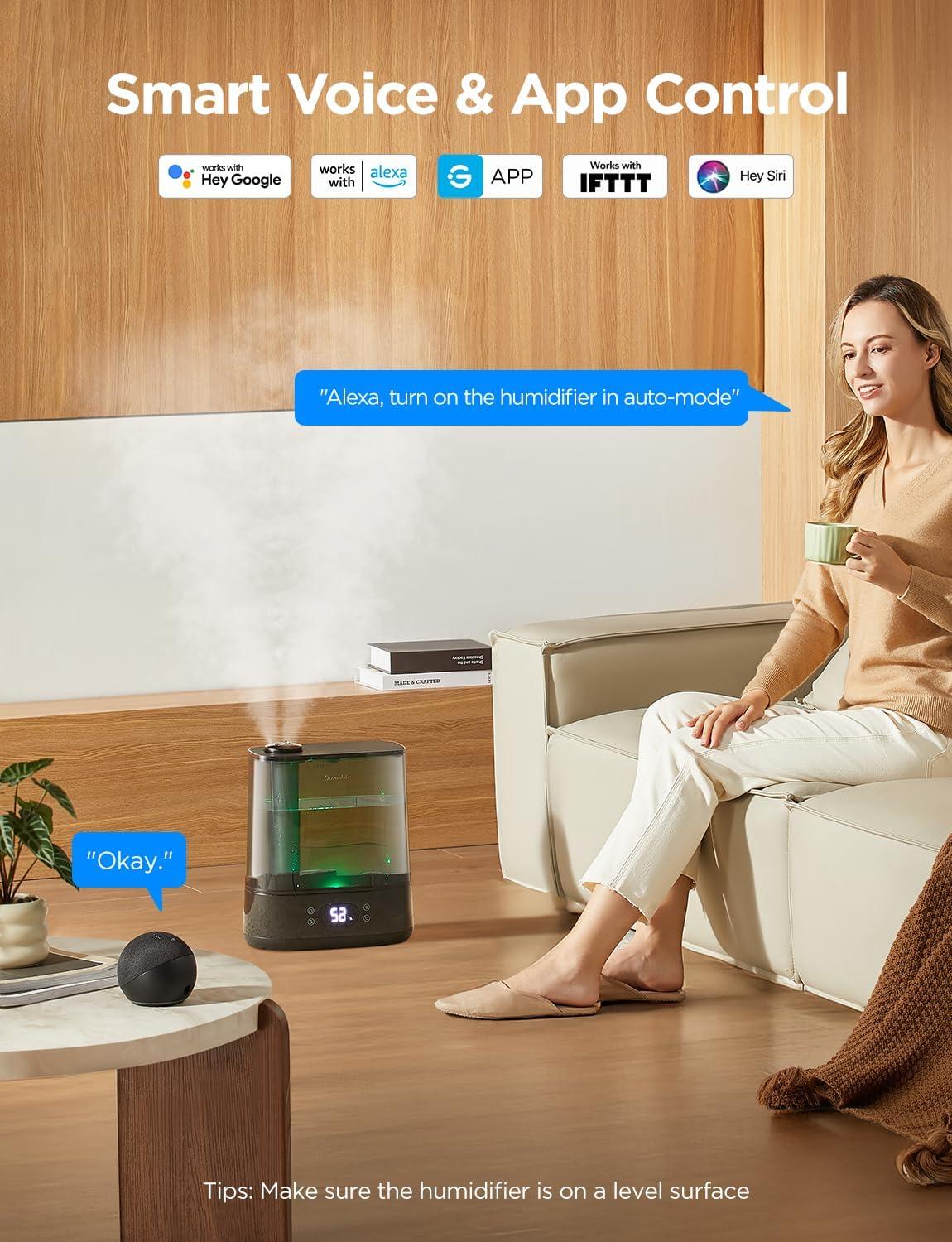 imageGoveeLife Smart Humidifiers for Bedroom 6L Cool Mist Top Fill for Large Room Humidity Sensor Auto Mode Schedule 60H Quiet Runtime WiFi Humidifier Essence Diffuser for Baby Plant Work with AlexaBlack