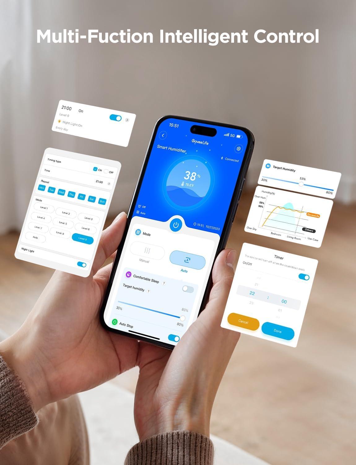 imageGoveeLife Smart Humidifiers for Bedroom 6L Cool Mist Top Fill for Large Room Humidity Sensor Auto Mode Schedule 60H Quiet Runtime WiFi Humidifier Essence Diffuser for Baby Plant Work with AlexaWhite
