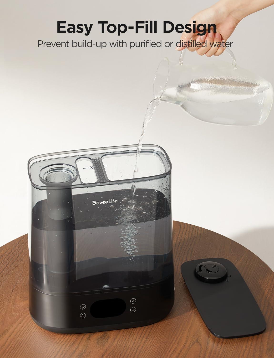 imageGoveeLife Smart Humidifiers for Bedroom 6L Cool Mist Top Fill for Large Room Humidity Sensor Auto Mode Schedule 60H Quiet Runtime WiFi Humidifier Essence Diffuser for Baby Plant Work with AlexaBlack