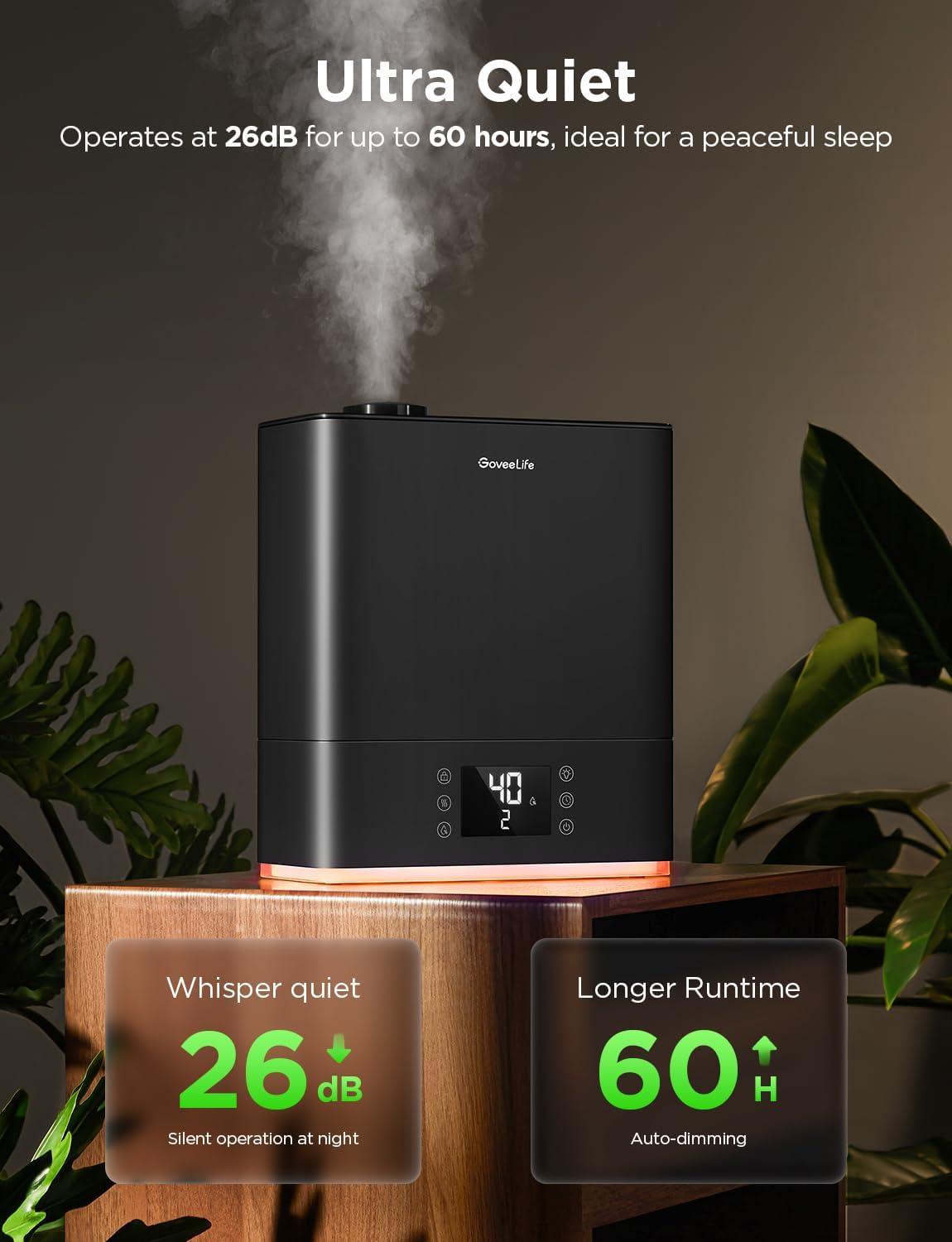 imageGoveeLife Smart Humidifiers for Bedroom Large Room TopFill Cool Mist 6L WiFi Air Humidifier Auto Mode App ampamp Voice Control 60H Runtime Rapid Humidification RGB Nightlight Baby Plants BlackBlack