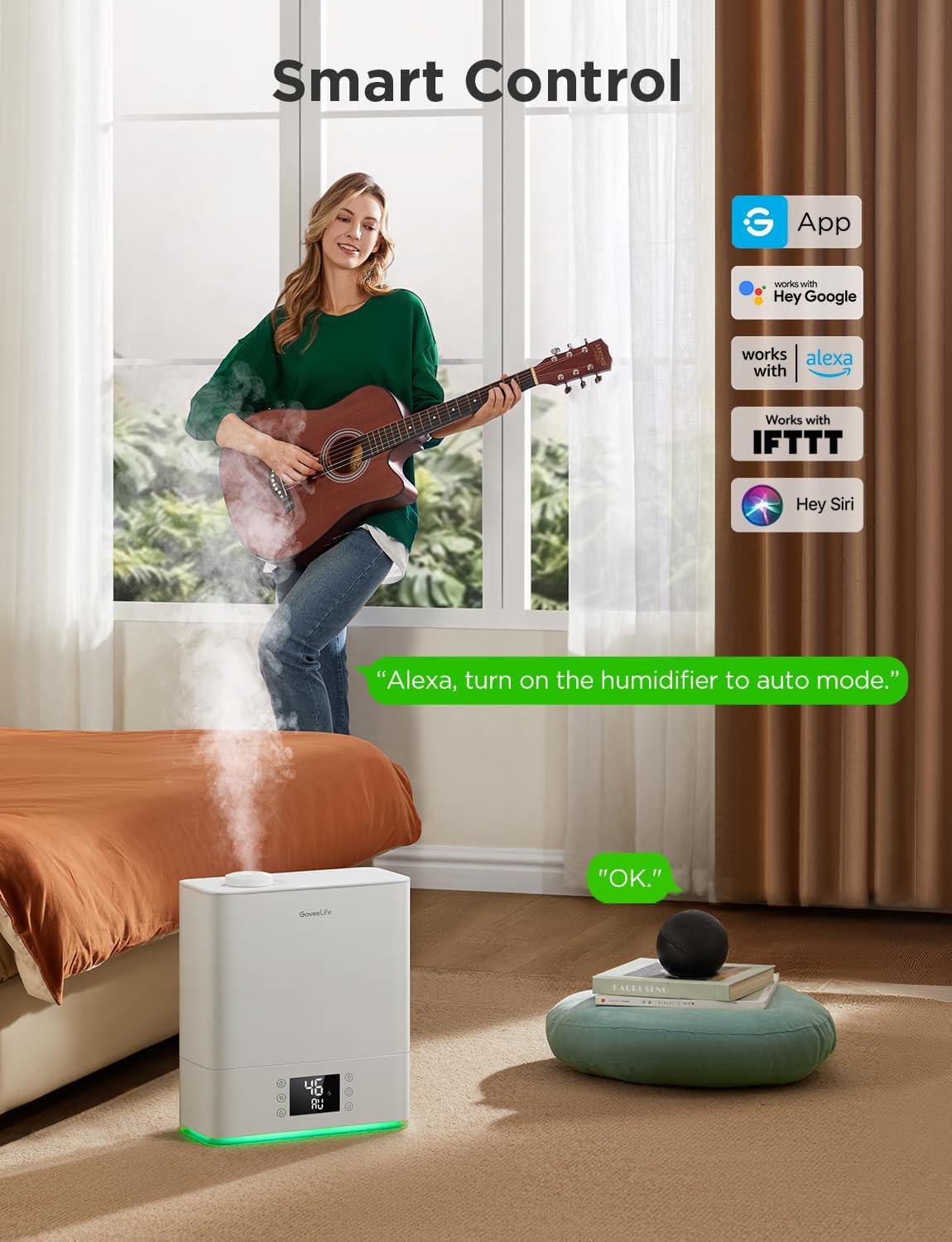 imageGoveeLife Smart Humidifiers for Bedroom Large Room TopFill Cool Mist 6L WiFi Air Humidifier Auto Mode App ampamp Voice Control 60H Runtime Rapid Humidification RGB Nightlight Baby Plants BlackWhite