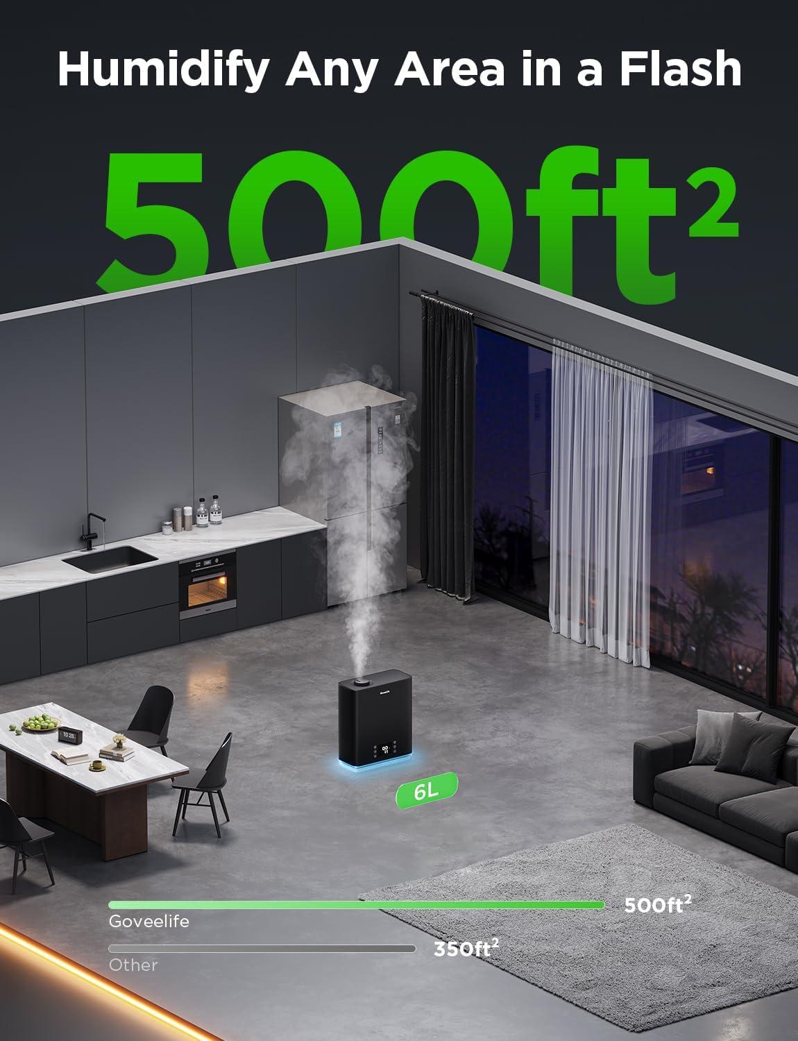 imageGoveeLife Smart Humidifiers for Bedroom Large Room TopFill Cool Mist 6L WiFi Air Humidifier Auto Mode App ampamp Voice Control 60H Runtime Rapid Humidification RGB Nightlight Baby Plants BlackBlack
