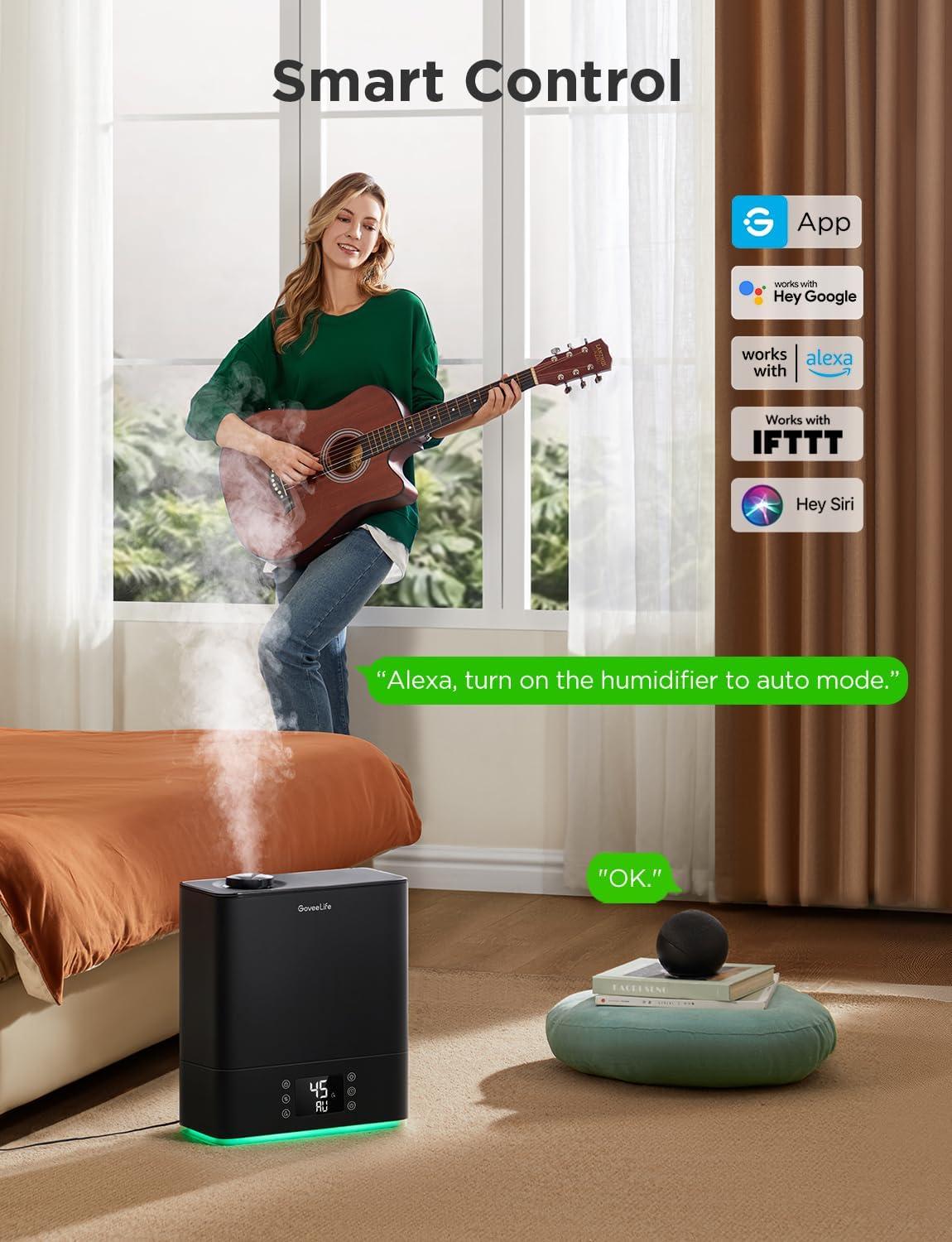 imageGoveeLife Smart Humidifiers for Bedroom Large Room TopFill Cool Mist 6L WiFi Air Humidifier Auto Mode App ampamp Voice Control 60H Runtime Rapid Humidification RGB Nightlight Baby Plants BlackBlack