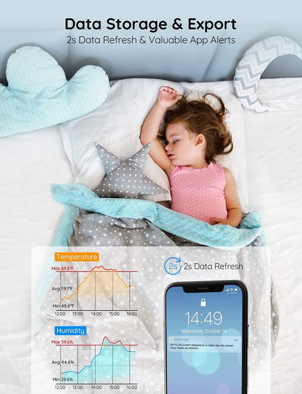 imageGoveeLife Smart Hygrometer Thermometer WiFi Temperature Monitor H5179 Humidity Sensor with App Alert 2 Years Data Storage Export Wireless Room Thermometer Indoor for Home Greenhouse RV