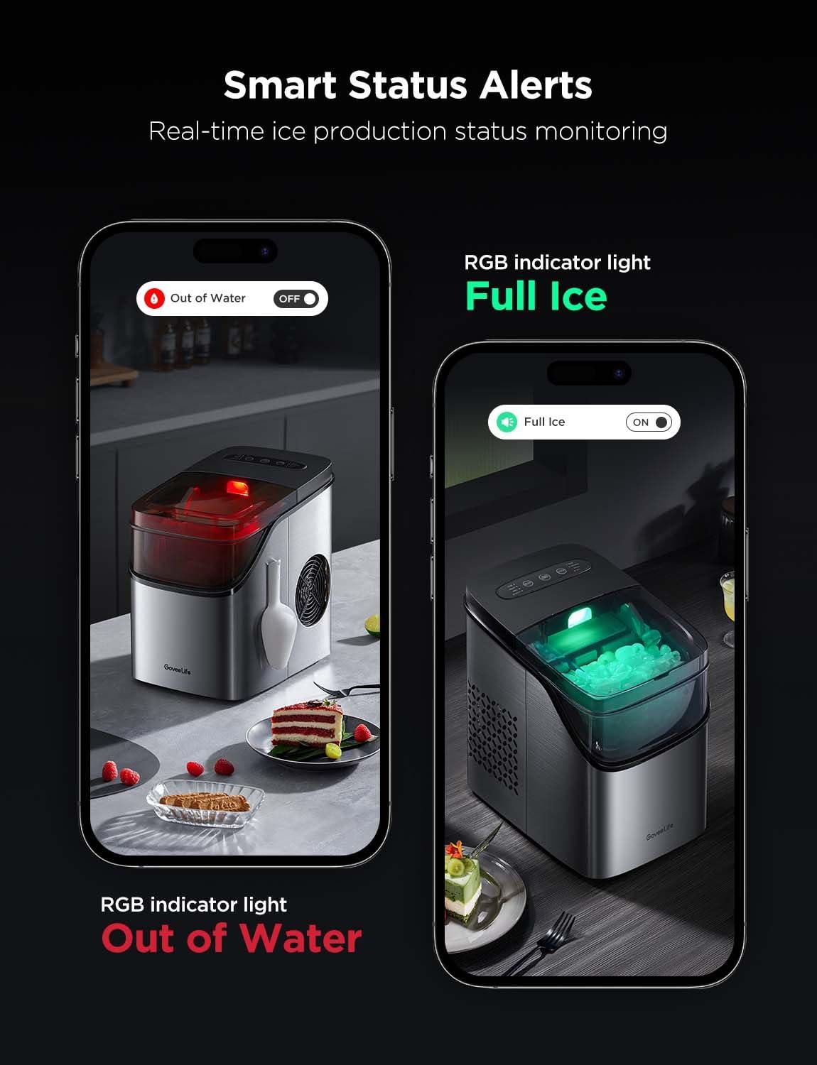 imageGoveeLife Smart Ice Maker Countertop Portable Ice Machine with Voice Control 9 Ice Cubes in 6 Minutes 3 Sizes 26lbs24Hrs Self Cleaning RGB Lights Quiet Ice Maker with Scoop for Kitchen SilverSilver