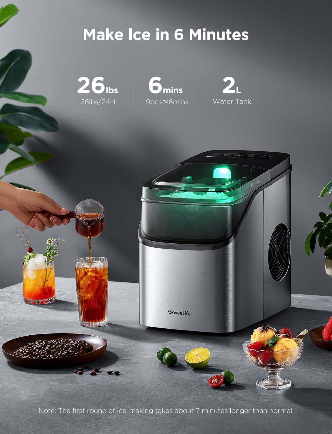 imageGoveeLife Smart Ice Maker Countertop Portable Ice Machine with Voice Control 9 Ice Cubes in 6 Minutes 3 Sizes 26lbs24Hrs Self Cleaning RGB Lights Quiet Ice Maker with Scoop for Kitchen SilverSilver