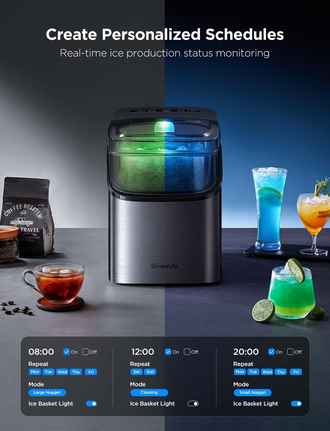 imageGoveeLife Smart Ice Maker Countertop Portable Ice Machine with Voice Control 9 Ice Cubes in 6 Minutes 3 Sizes 26lbs24Hrs Self Cleaning RGB Lights Quiet Ice Maker with Scoop for Kitchen SilverSilver