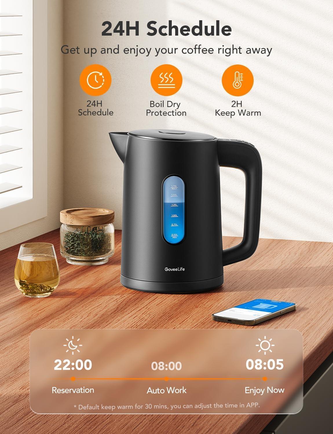 imageGoveeLife Smart Kettle Temperature Control 17L 1500w WiFi Tea Kettle Electric with LED Indicator Lights Remotely Control 2H Keep Warm 4 Presets Hot Water Boiler for Tea ampamp Coffee ampamp DIY