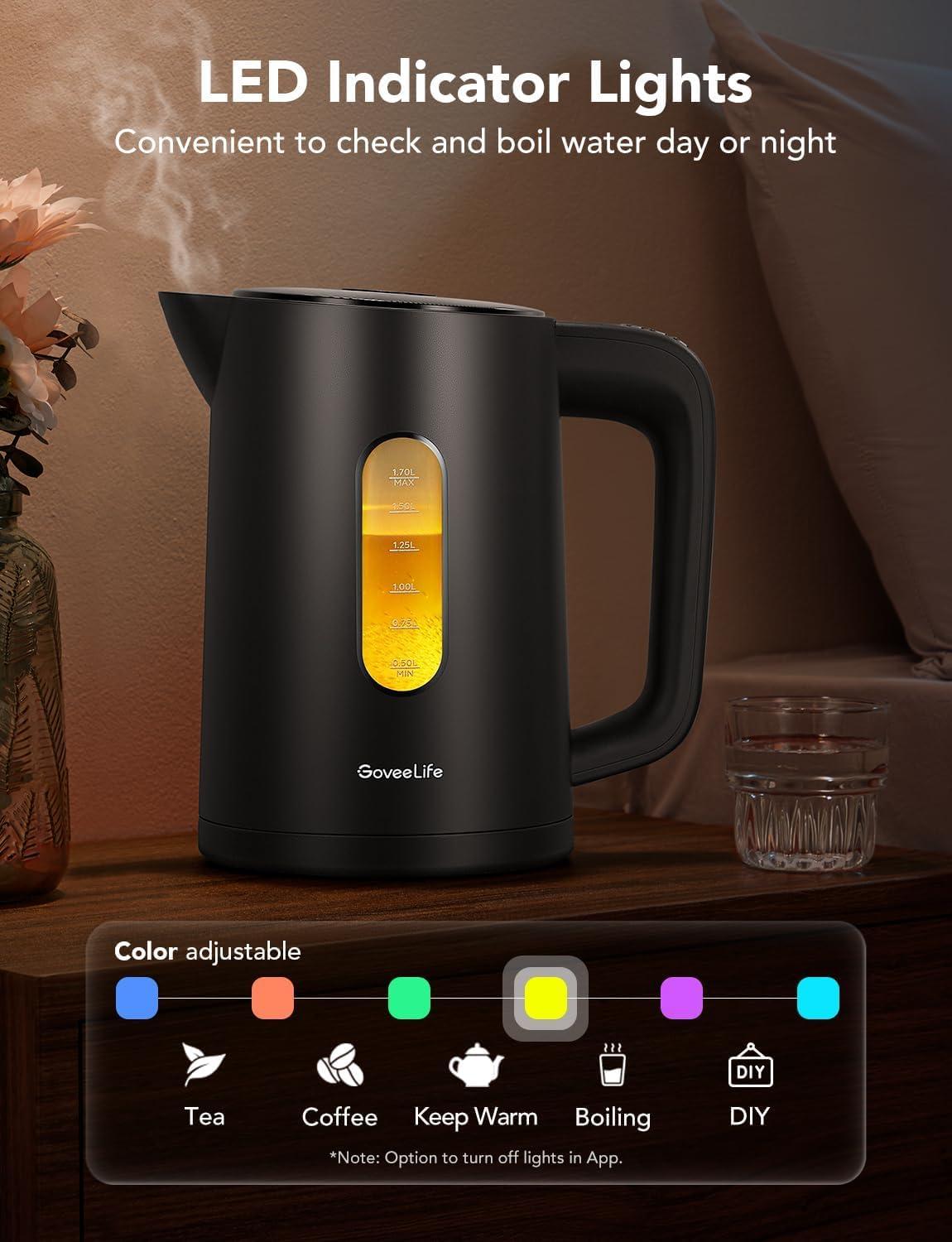 imageGoveeLife Smart Kettle Temperature Control 17L 1500w WiFi Tea Kettle Electric with LED Indicator Lights Remotely Control 2H Keep Warm 4 Presets Hot Water Boiler for Tea ampamp Coffee ampamp DIY