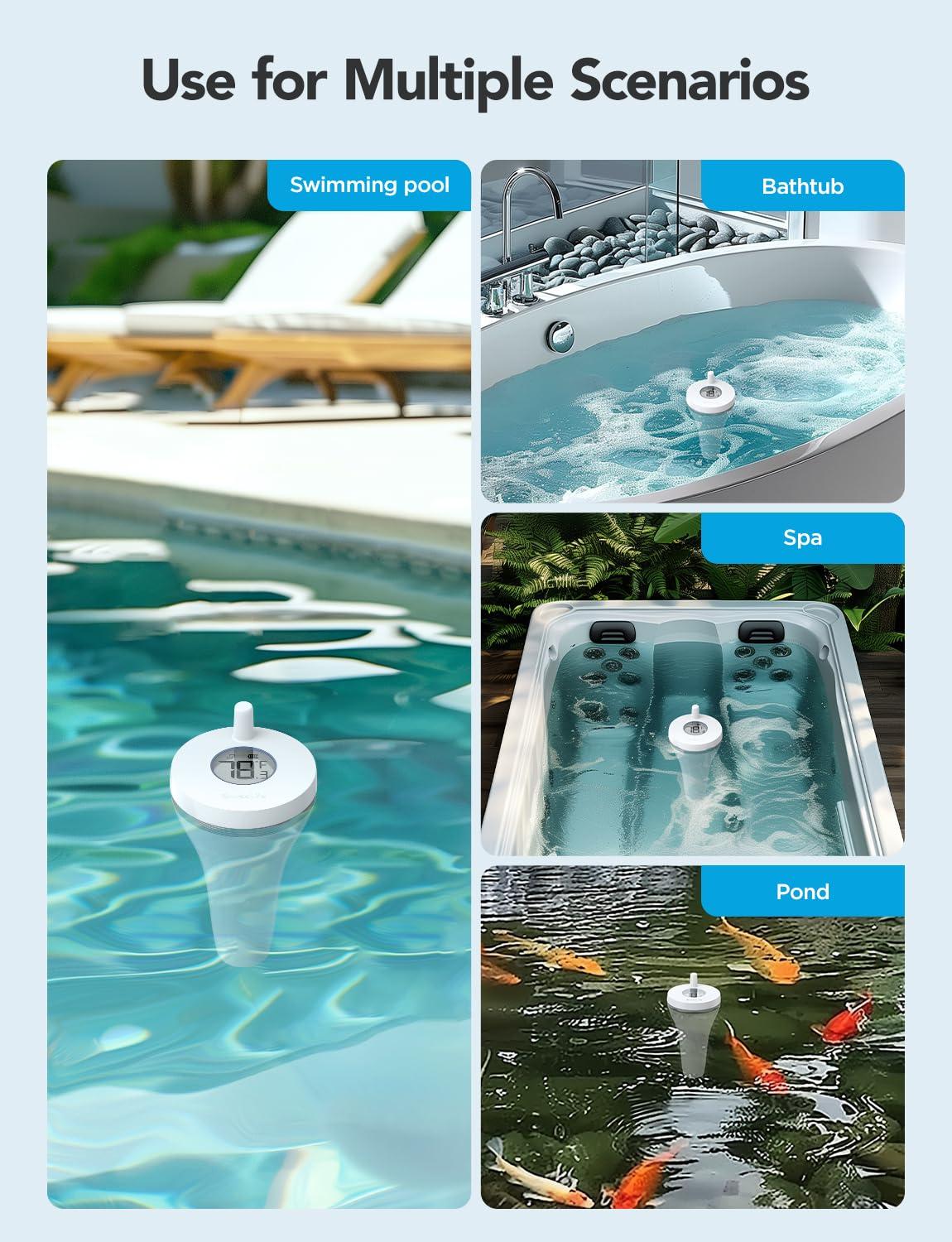 imageGoveeLife Smart Pool Thermometer Wireless App Easy Read WiFi Digital Pool Thermometer Floating with IPX7 Waterproof Notification Alert Water Temperature Monitor for Swimming Pond Bath Tub Hot Tub1 Gateway  1 Sensor