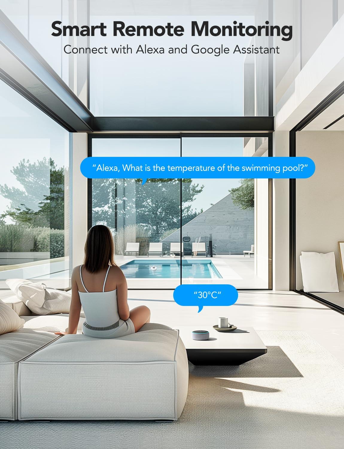 imageGoveeLife Smart Pool Thermometer Wireless App Easy Read WiFi Digital Pool Thermometer Floating with IPX7 Waterproof Notification Alert Water Temperature Monitor for Swimming Pond Bath Tub Hot Tub1 Gateway  2 Sensor