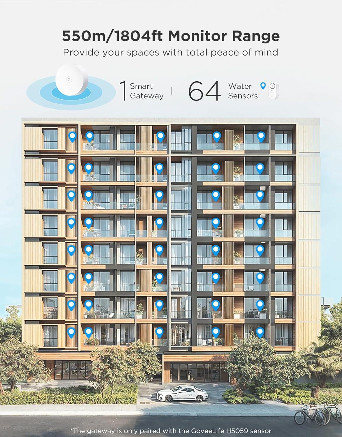 imageGoveeLife Upgraded Smart Water Leak Detector 1s with 1804ft UltraLong Range WiFi Water Sensor with SMSEmailAPP Push and Sound Alarm 5Year Battery Life Suit for Home Basement Kitchen 3 PackGateway1 Sensor