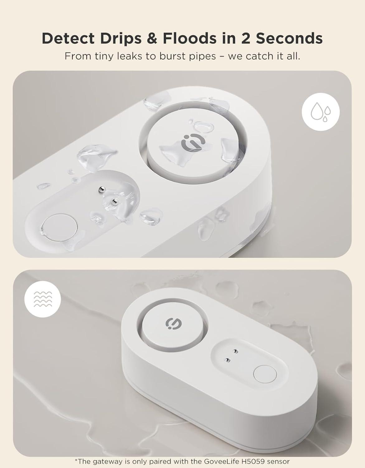 imageGoveeLife Upgraded Smart Water Leak Detector 1s with 1804ft UltraLong Range WiFi Water Sensor with SMSEmailAPP Push and Sound Alarm 5Year Battery Life Suit for Home Basement Kitchen 3 PackGateway5 sensor