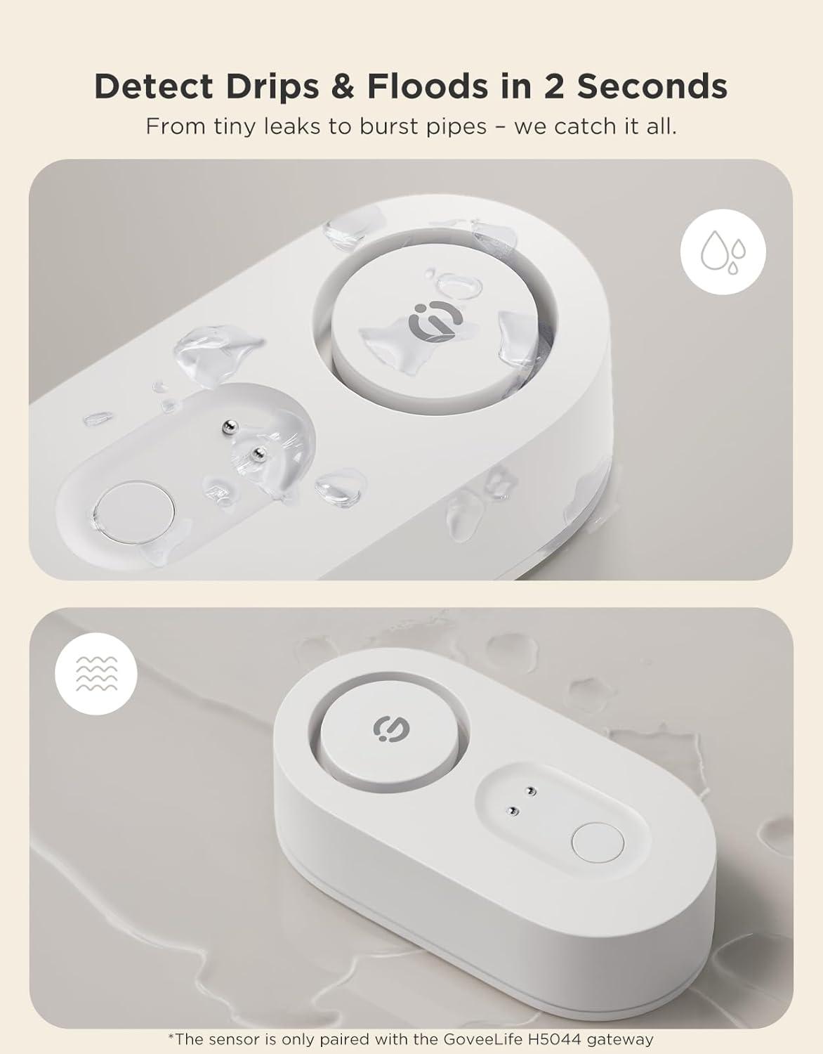 imageGoveeLife Water Leak Detector 5 Pack with 105dB Adjustable Alarm Water Alarm with Dual Sets Sensor Probes Leaks and Floods Suit for Home Basement and KitchenCannot Connect to WiFi Directly5 Packs