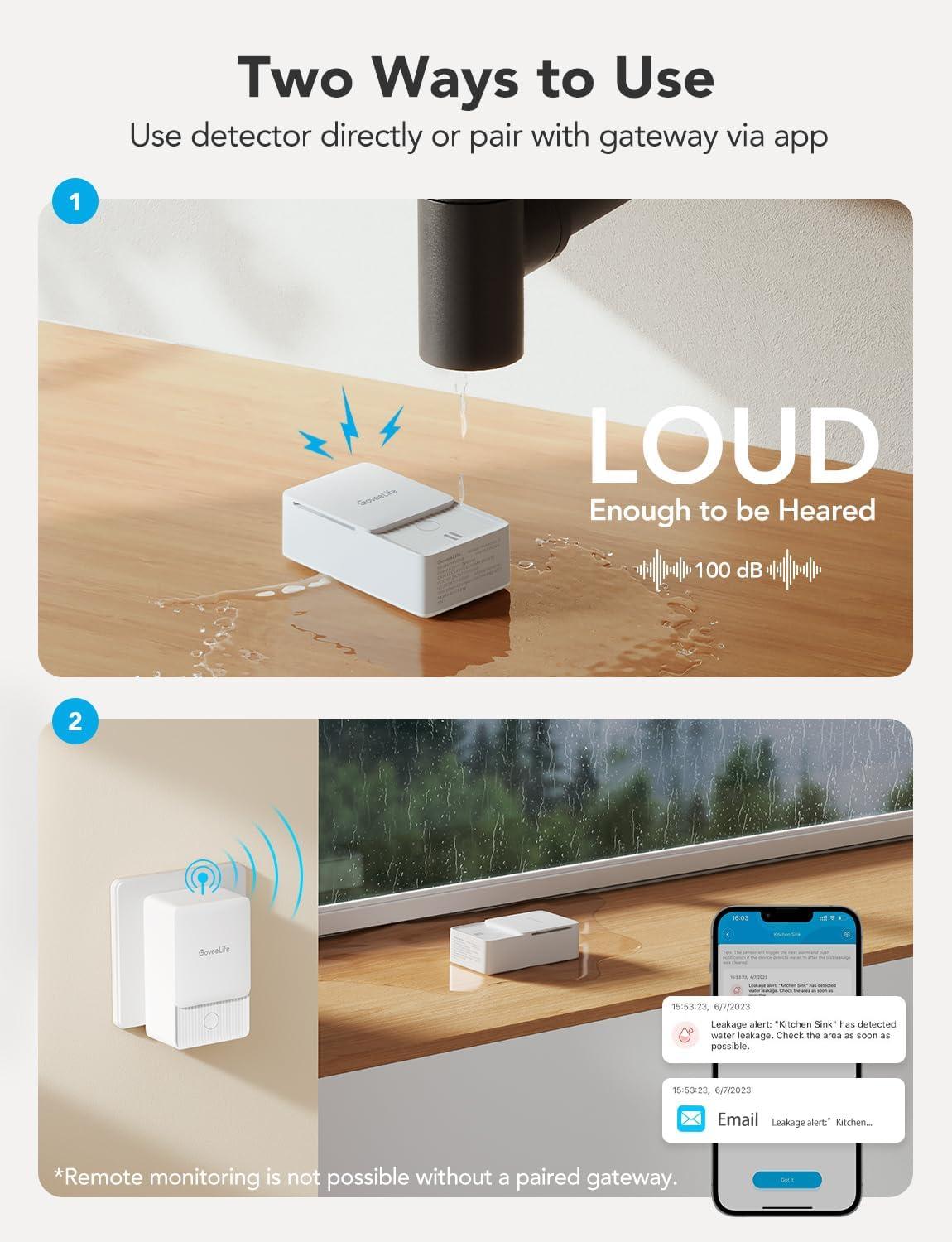 imageGoveeLife Water Leak Detectors 5 Pack 100dB Adjustable Audio Alarm and Leak and Drip Alerts Detector for Home Bedrooms Basement Warehouse CabinRV5 Pack