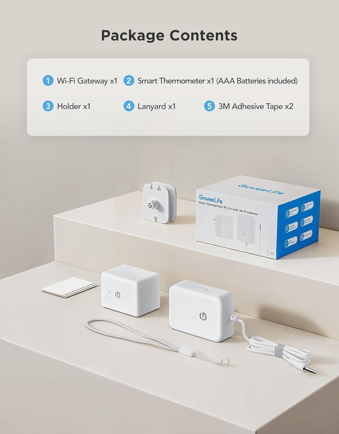 imageGoveeLife WiFi Refrigerator Thermometer with Alarm Wireless Digital Freezer Temperature Gauge with App Control 2 Years Free Data Export for Home Kitchen Fridge Hot Tub 2 Pack1 Gateway1 Sensor