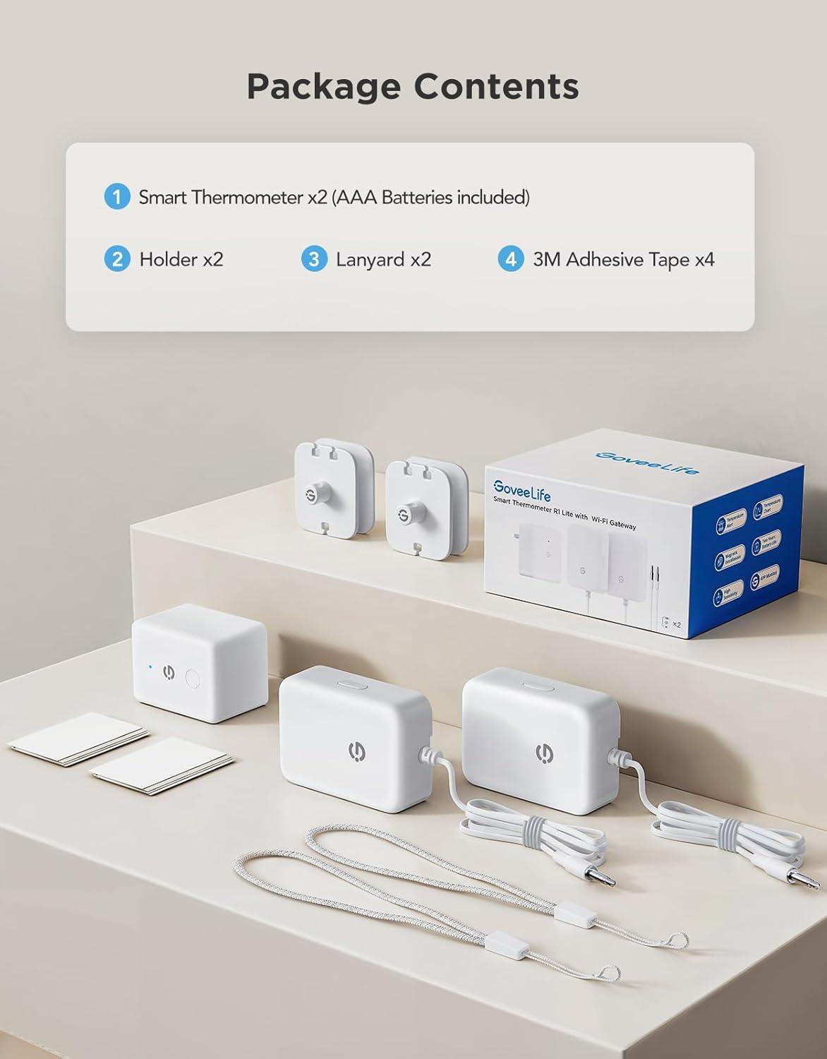 imageGoveeLife WiFi Refrigerator Thermometer with Alarm Wireless Digital Freezer Temperature Gauge with App Control 2 Years Free Data Export for Home Kitchen Fridge Hot Tub 2 Pack1 Gateway2 Sensor