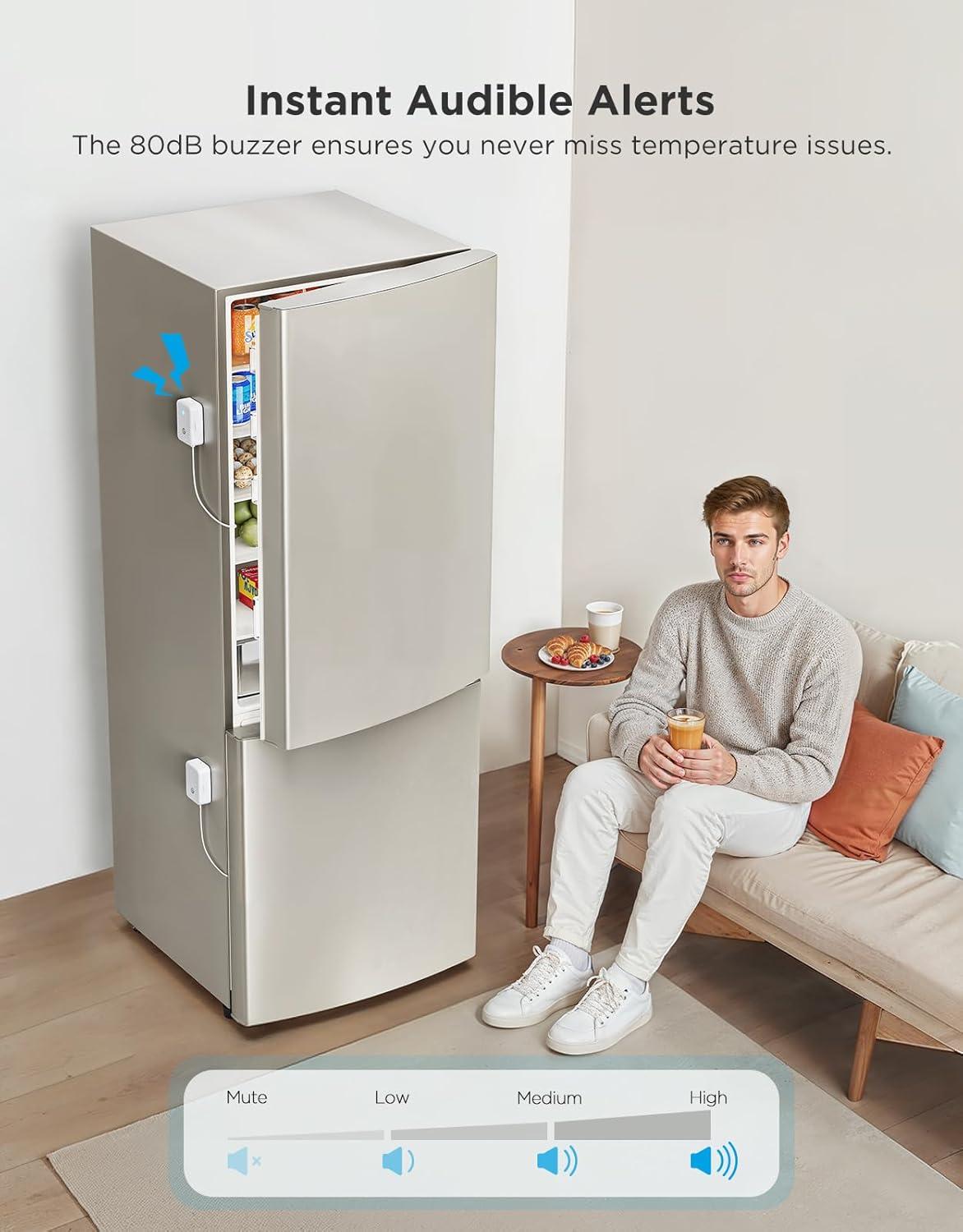 imageGoveeLife WiFi Refrigerator Thermometer with Alarm Wireless Digital Freezer Temperature Gauge with App Control 2 Years Free Data Export for Home Kitchen Fridge Hot Tub 2 Pack1 Gateway2 Sensor