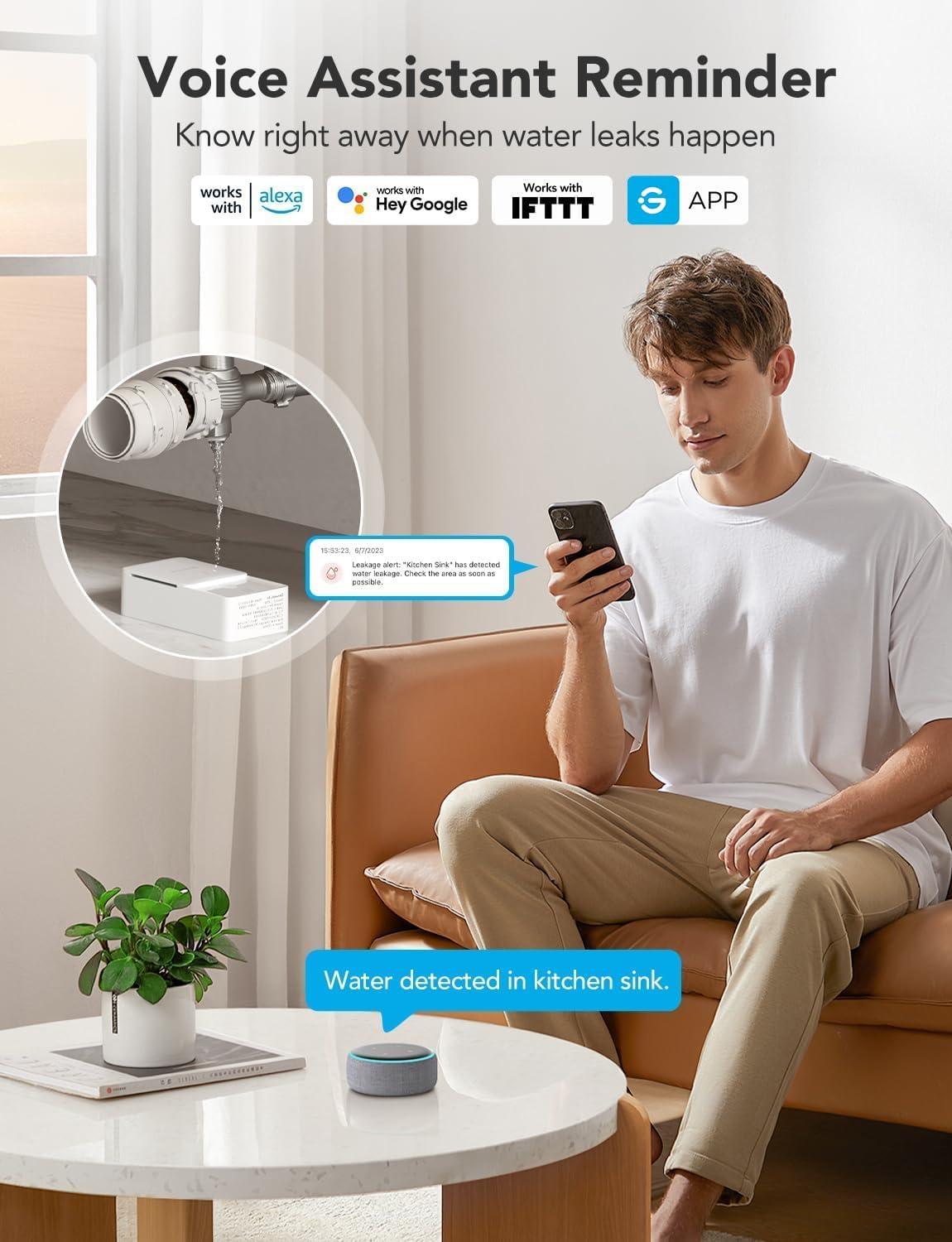 imageGoveeLife WiFi Water Ieak Detector 2 for Home Smart Water Ieak Sensor 4 Pack with 100dB Adjustable Alarm and App Alerts LoRa Up to 1968ft OpenAir Transmission Range for Basement Kitchen Bathroom1 gateway  4 sensor