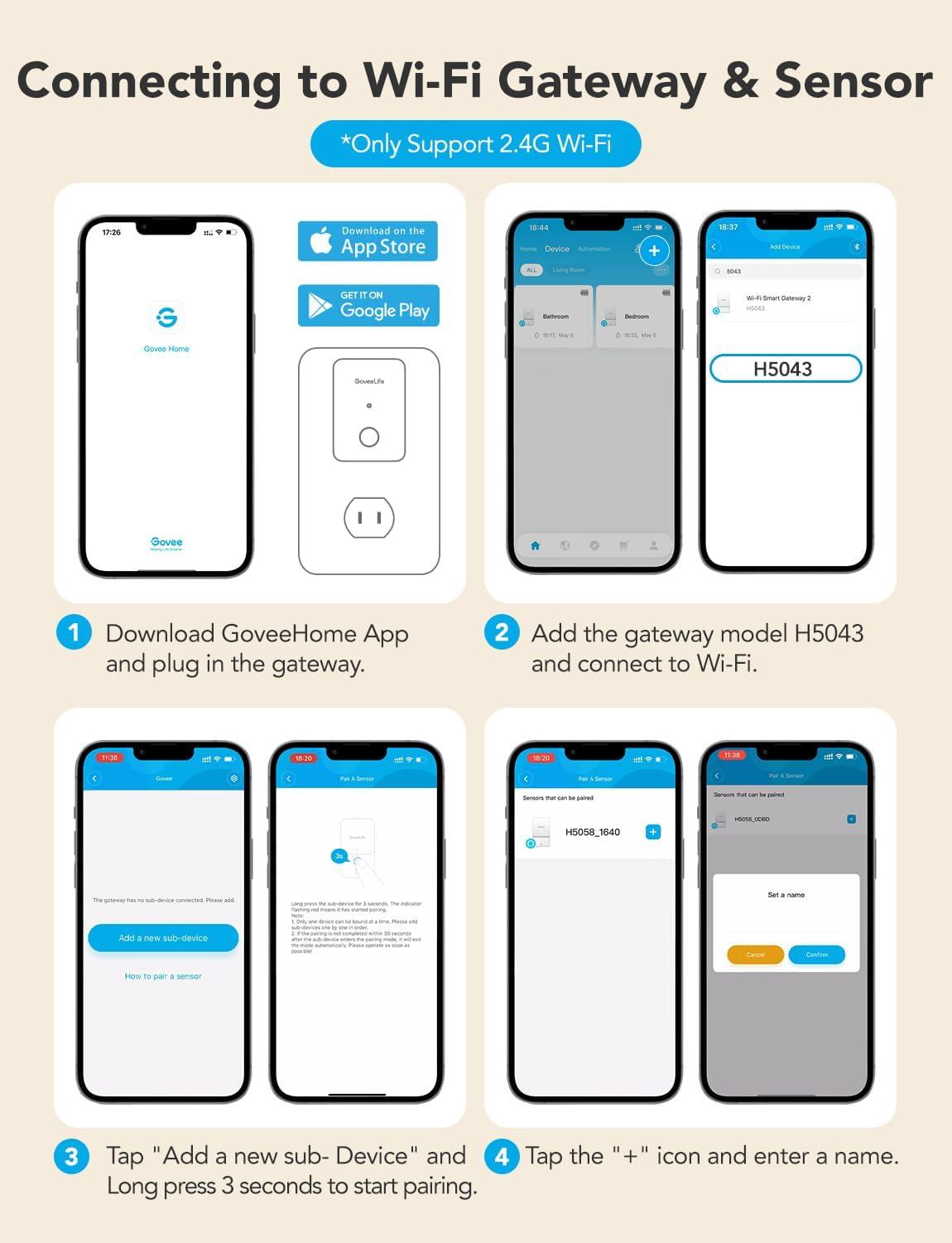 imageGoveeLife WiFi Water Ieak Detector 2 for Home Smart Water Ieak Sensor 4 Pack with 100dB Adjustable Alarm and App Alerts LoRa Up to 1968ft OpenAir Transmission Range for Basement Kitchen Bathroom1 gateway  6 sensor