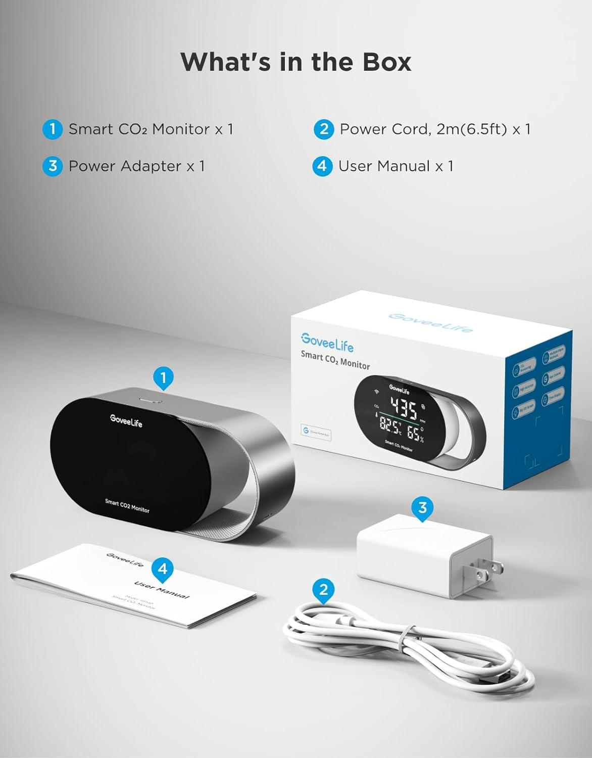 imageGoveeLife Smart Air Quality Monitor for Home CO2 Detector for Health Sleep Quality ampamp Energy Efficiency Temperature Humidity Meter with RealTime Display ampamp Alarm for Office Bedroom Kitchen