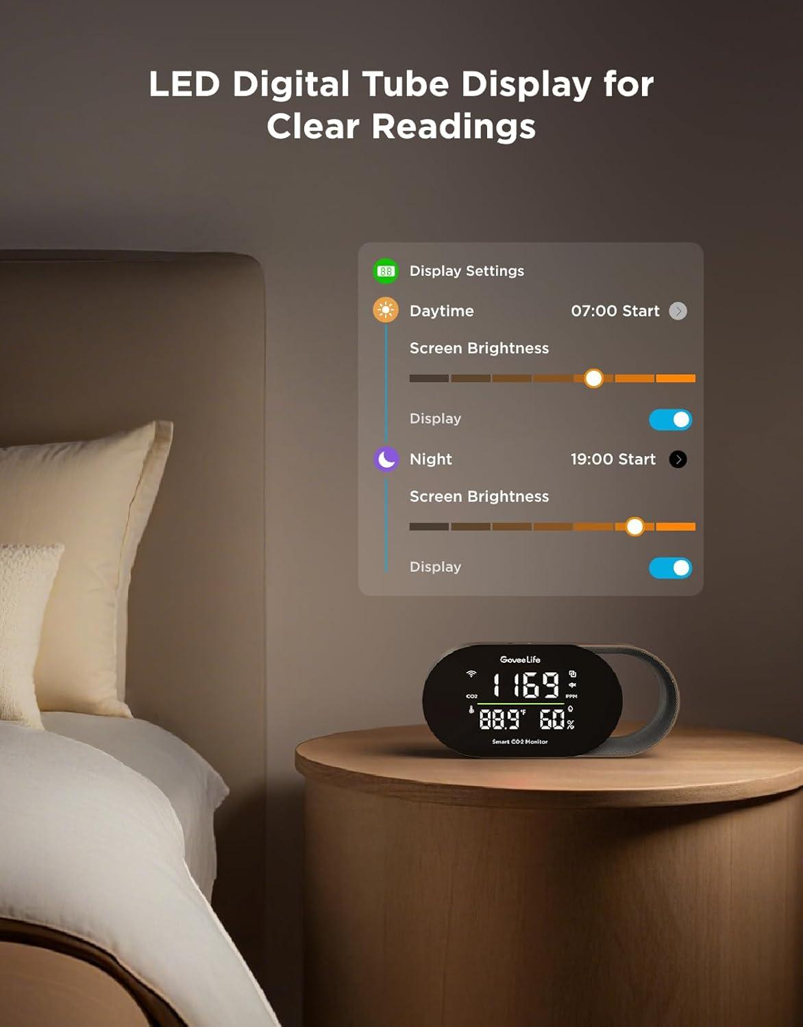 imageGoveeLife Smart Air Quality Monitor for Home CO2 Detector for Health Sleep Quality ampamp Energy Efficiency Temperature Humidity Meter with RealTime Display ampamp Alarm for Office Bedroom Kitchen