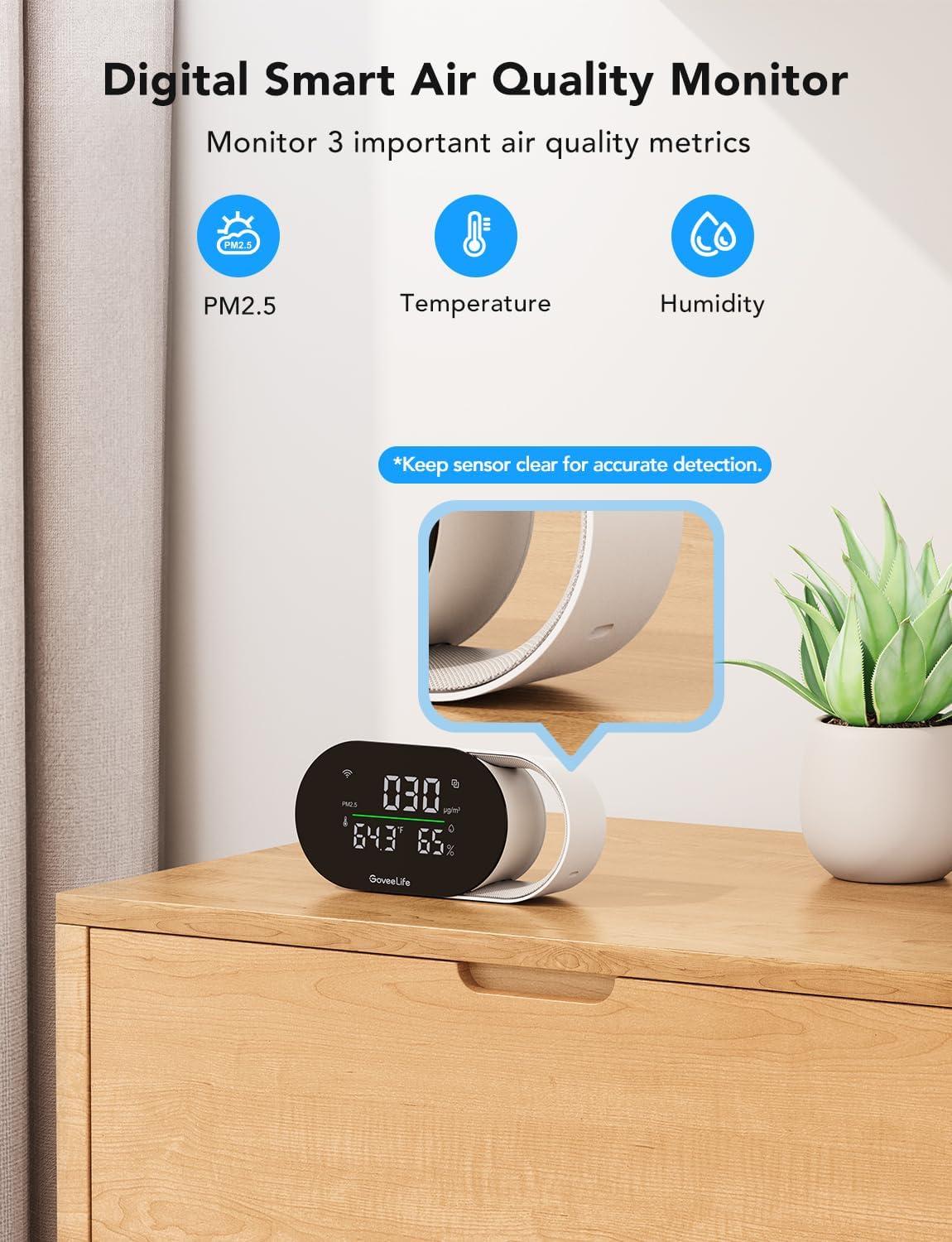 imageGoveeLife Smart Air Quality Monitor with PM25 WiFi Temperature ampamp Humidity Sensors LED Display 2s Refresh 2Year Data Storage for Home ampamp Office Wired