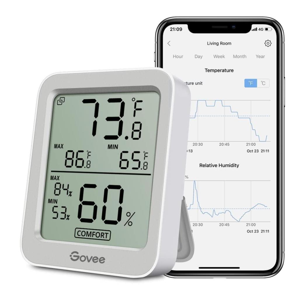 imageGovee Hygrometer Thermometer H5075 Bluetooth Indoor Room Temperature Monitor Thermometer with Remote App Control Notification Alerts 2 Years Data Storage ExportOnly Supports 164ft Bluetooth RangeGrey