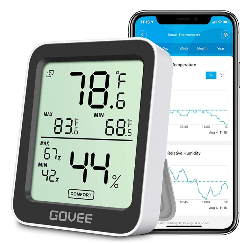 imageGovee Hygrometer Thermometer H5075 Bluetooth Indoor Room Temperature Monitor Thermometer with Remote App Control Notification Alerts 2 Years Data Storage ExportOnly Supports 164ft Bluetooth RangeBlack