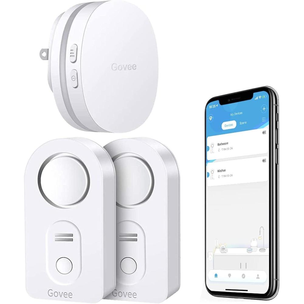 imageGovee WiFi Water Sensor 2 Pack Smart Water Leak Detector 100dB Adjustable Alarm Suit for Home and Basement Water Leak Alert with Email ampamp APP Push Only Support 24G WiFi2 sensor  Gateway