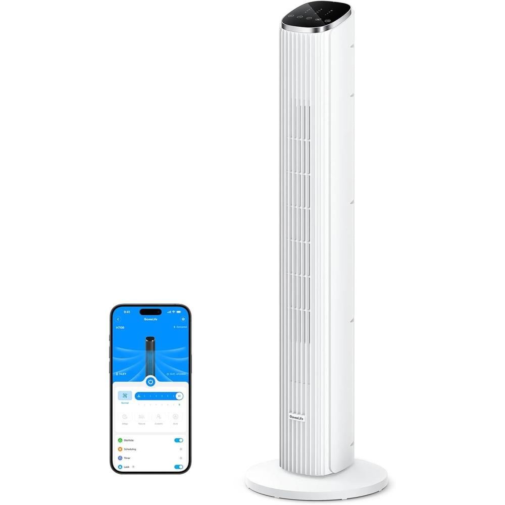 imageGoveeLife Black Tower Fan for Bedroom 36quot Smart Floor Fan with AppVoice Control Temperature Sensor 5 Modes 8 Speeds25fts 29dB Quiet Oscillating Fan for Office 24H Timer Auto CoolingWhite