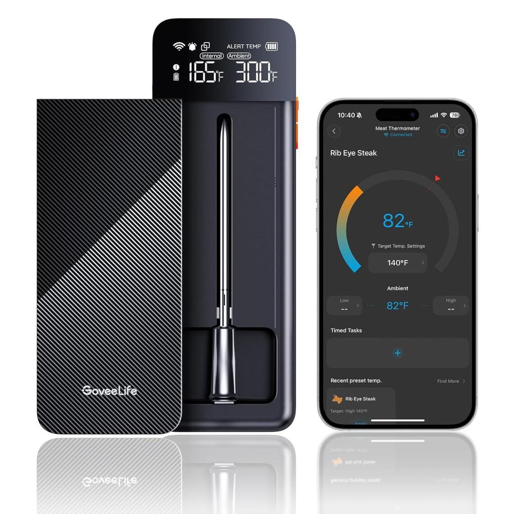 imageGoveeLife Bluetooth Wireless Meat Thermometer with Digital Standalone LCD Base  WiFi Unlimited Range  18 Accuracy  Food Grade Internal Ambient Sensor Probes for Kitchen BBQ Grill Oven Smoker