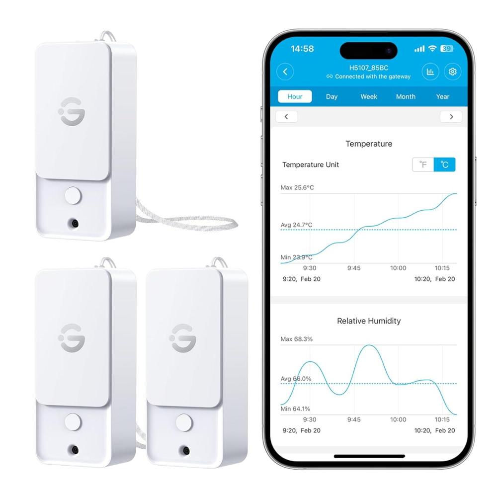 imageGoveeLife Outdoor Thermometer Hygrometer H5107 Subdevice Refills Does Not Support Bluetooth Connection Only Supports 24g WiFi Gateway H5043 Connection3 Sensors