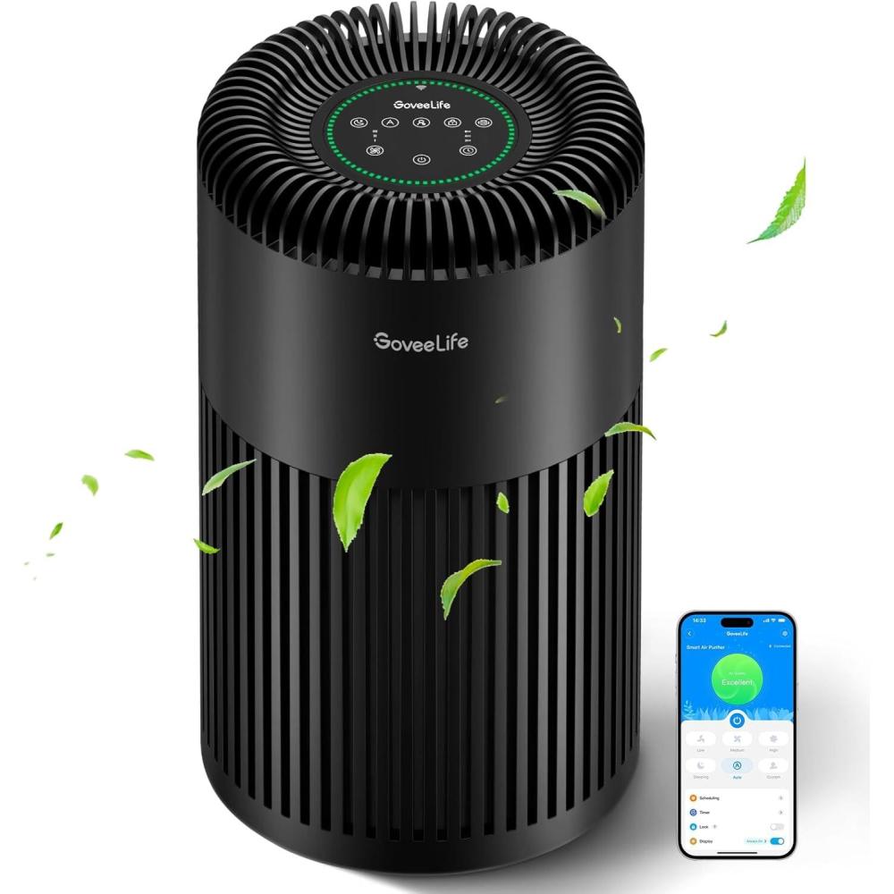 imageGoveeLife Smart Air Purifier for Home Large Room Up to 1524 sqftwith Washable Filter Integrated PM 25 Air Quality SensorWiFi Air Purifier for Smoke Wildfire Pet Hair24dB WhiteBlack